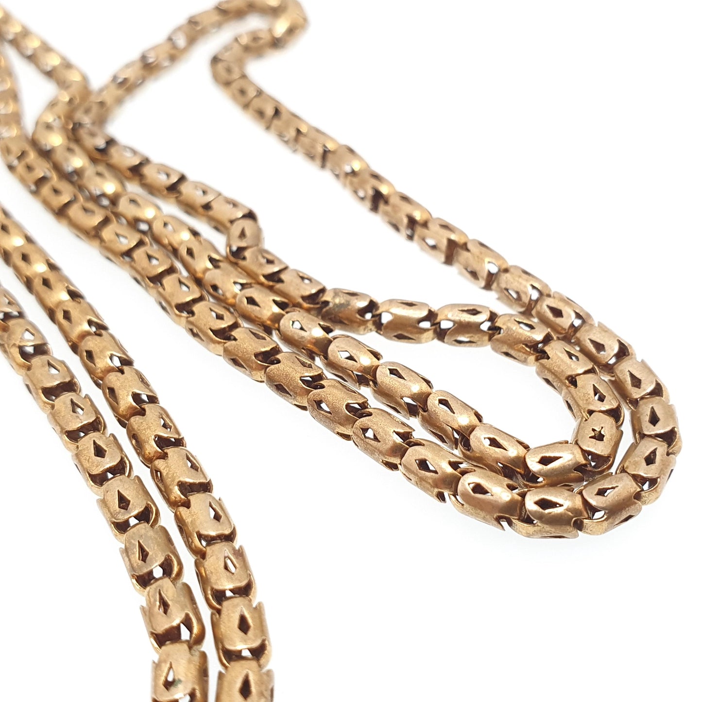 Antique Victorian Muff Chain Necklace Popcorn Link Rolled Gold Filled Dog Clip Very Long 142cm 20.34g 1800s Guard Vintage Womens Jewelry