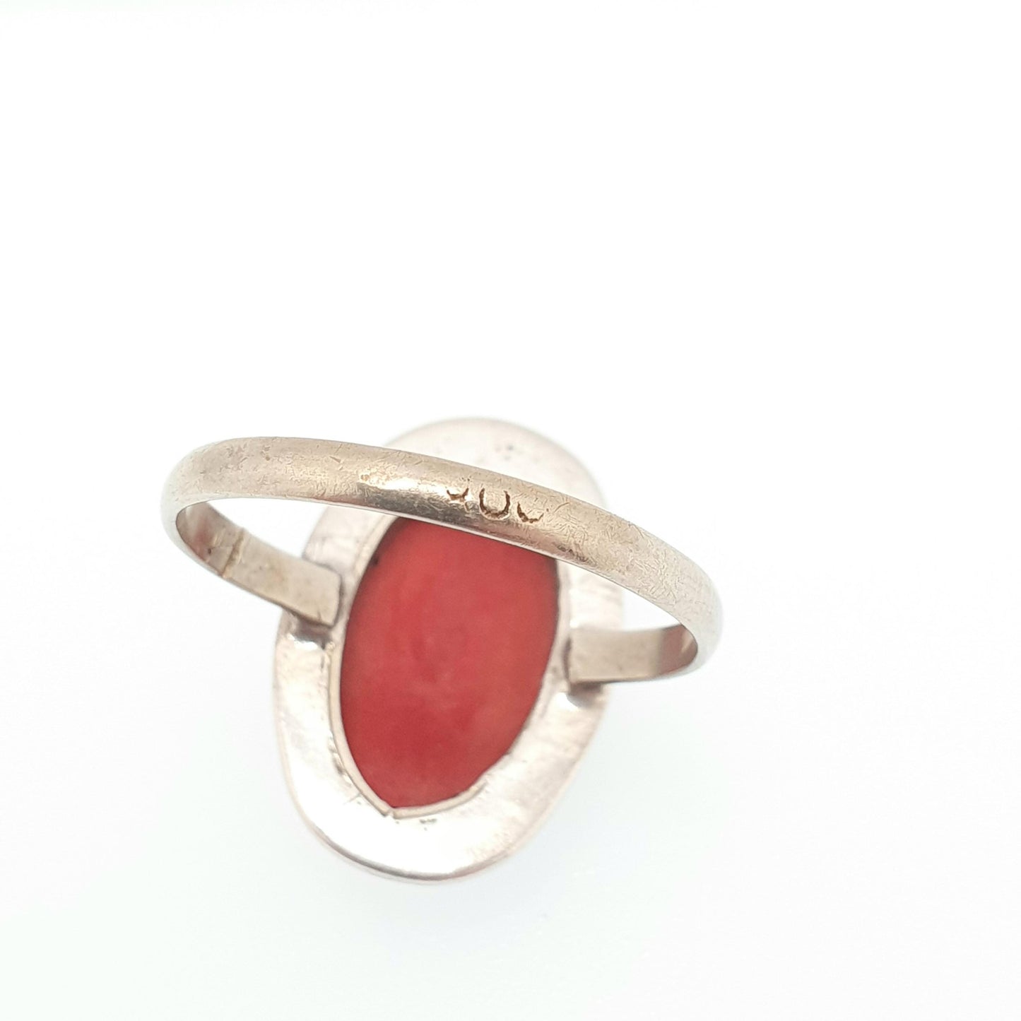 Antique Red Coral Solid Silver Ring Art Deco Genuine Marcasite Cabochon Vintage 1920s Cocktail Womens Vintage Ladies Jewelry Jewellery