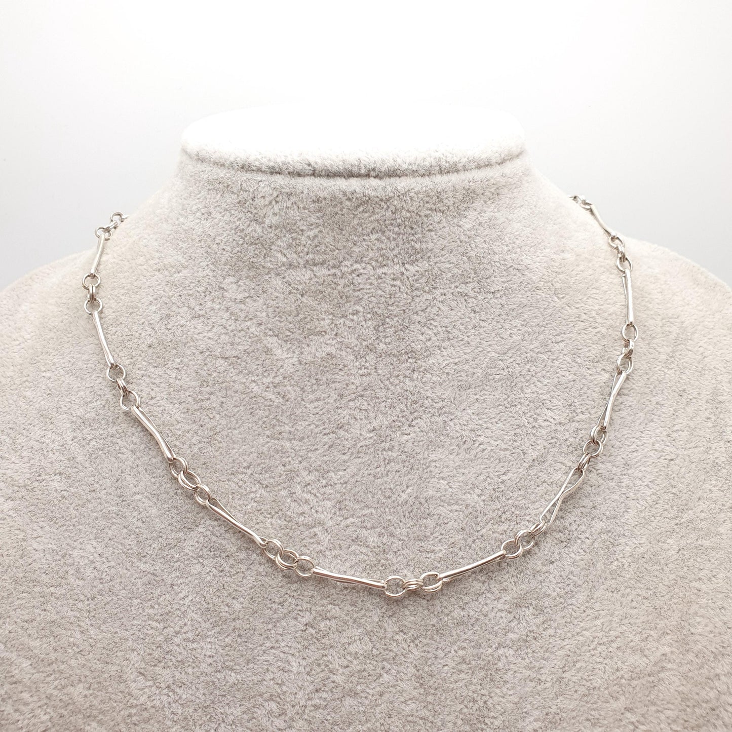 Antique Victorian Solid Silver Staple Link Chain Necklace 41cm 16.1" 7.78g Trombone Paperclip Links Vintage Gift Womens Jewellery Jewelry