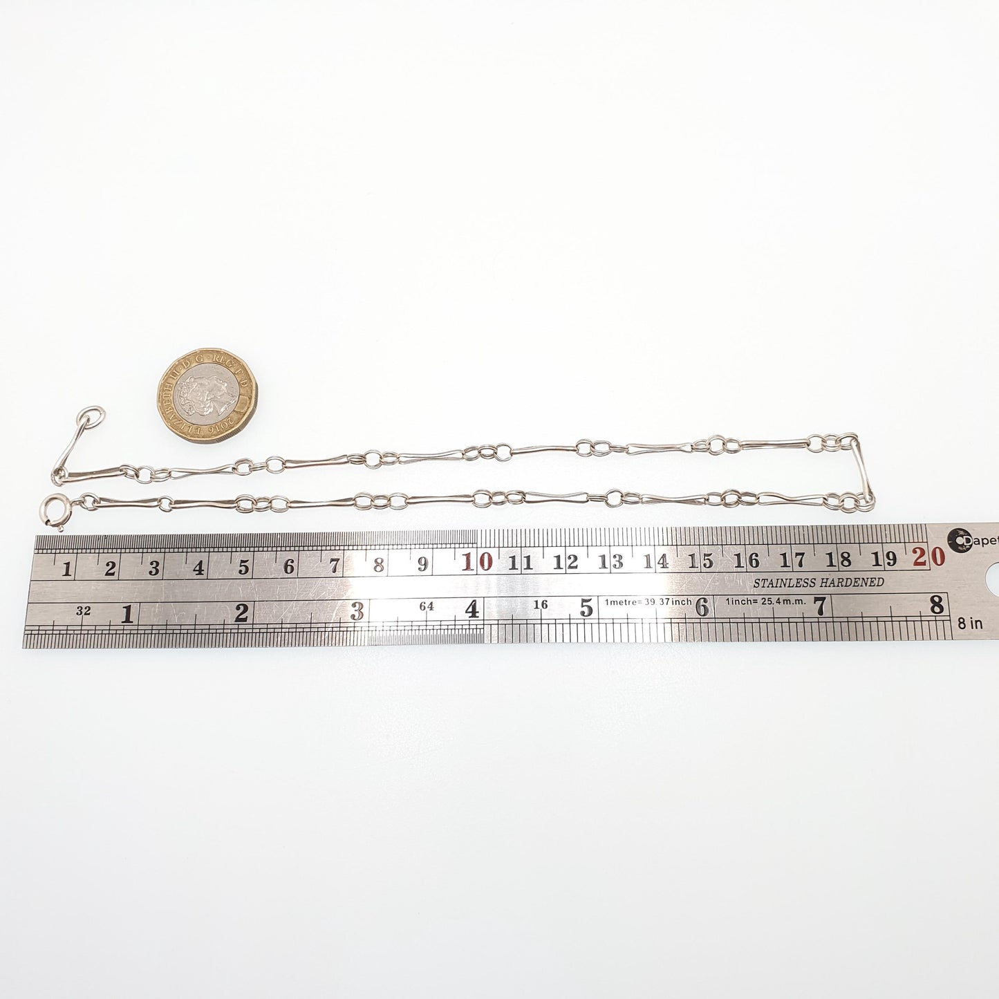 Antique Victorian Solid Silver Staple Link Chain Necklace 41cm 16.1" 7.78g Trombone Paperclip Links Vintage Gift Womens Jewellery Jewelry