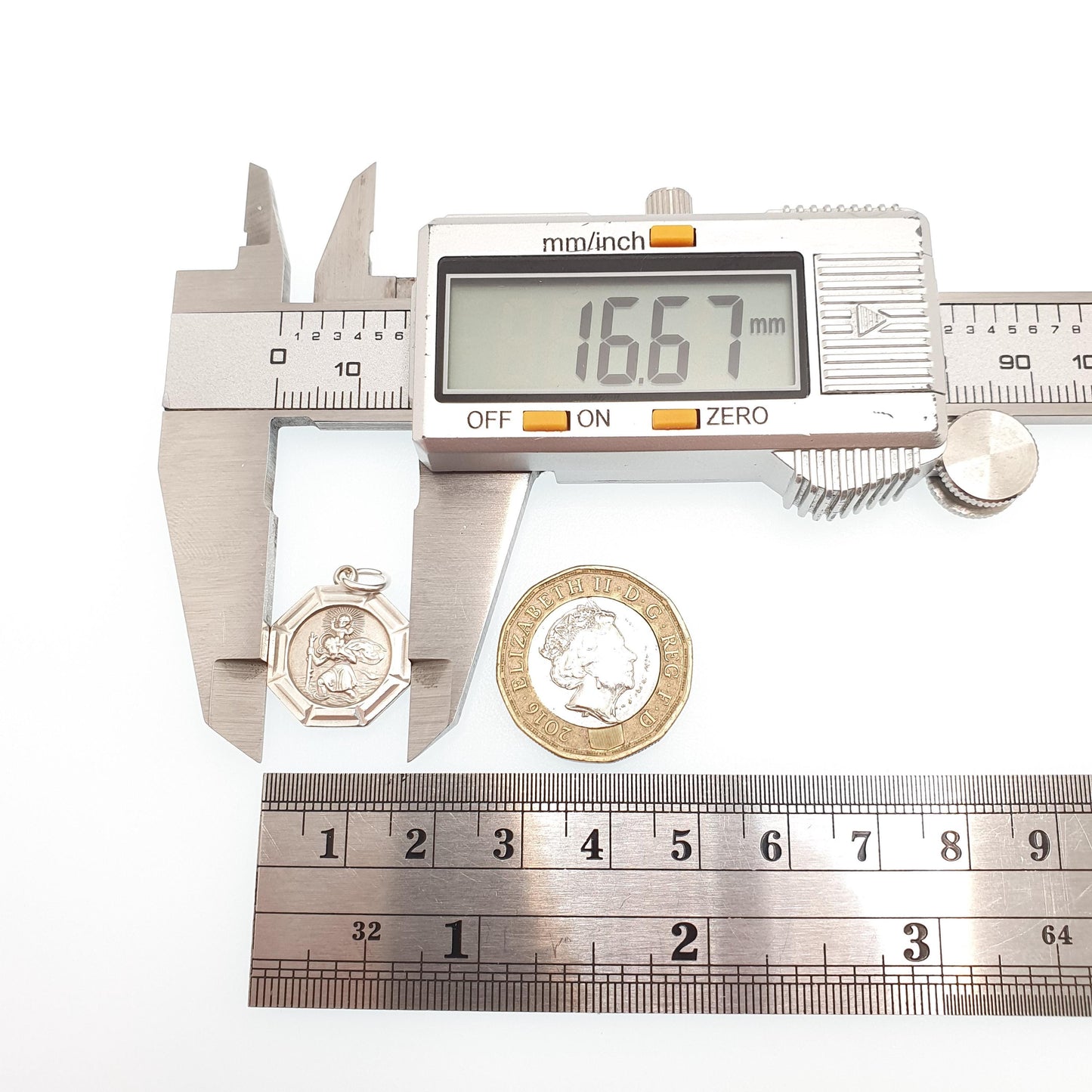 GEORG JENSEN Vintage Sterling Silver St Christopher Pendant Necklace Small Octagonal Hallmark Genuine Saint Jewellery Jewelry Men Women 925