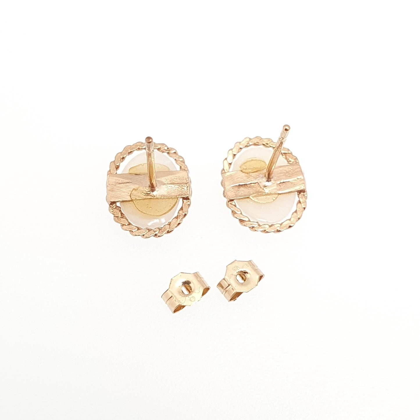 Vintage Opal 9k 9ct Gold Stud Earrings Solid 9 Carat 375 Fire White Large Oval Cut Cabochon Retro Gemstone Womens Ladies Jewelry Jewellery