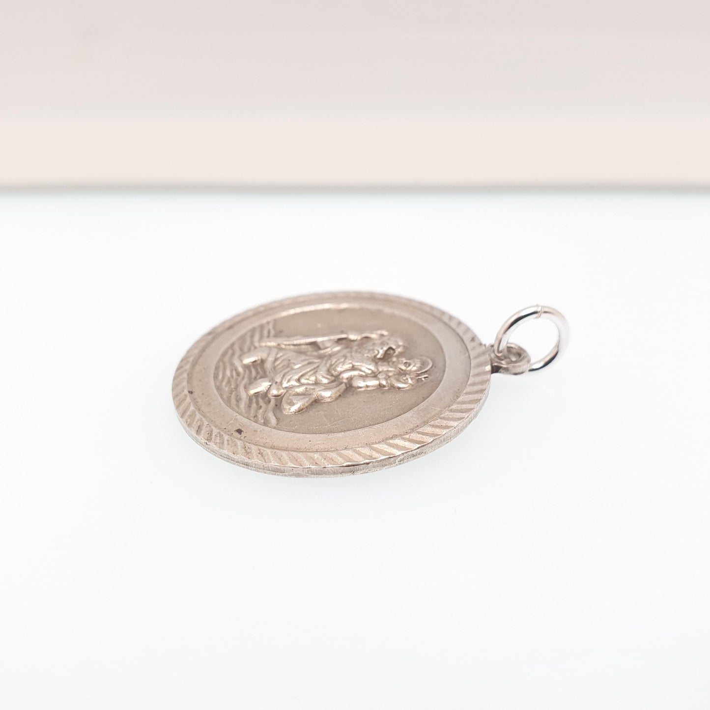 GEORG JENSEN Vintage Sterling Silver St Christopher Pendant Necklace Large Big 1970s Hallmark Saint Travel Jewellery Jewelry Men Women