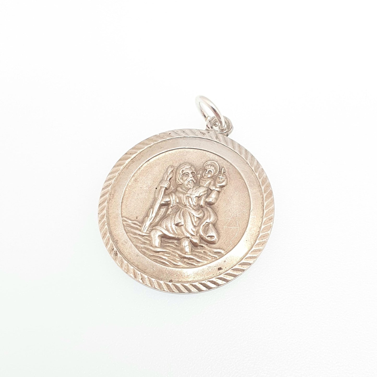 GEORG JENSEN Vintage Sterling Silver St Christopher Pendant Necklace Large Big 1970s Hallmark Saint Travel Jewellery Jewelry Men Women