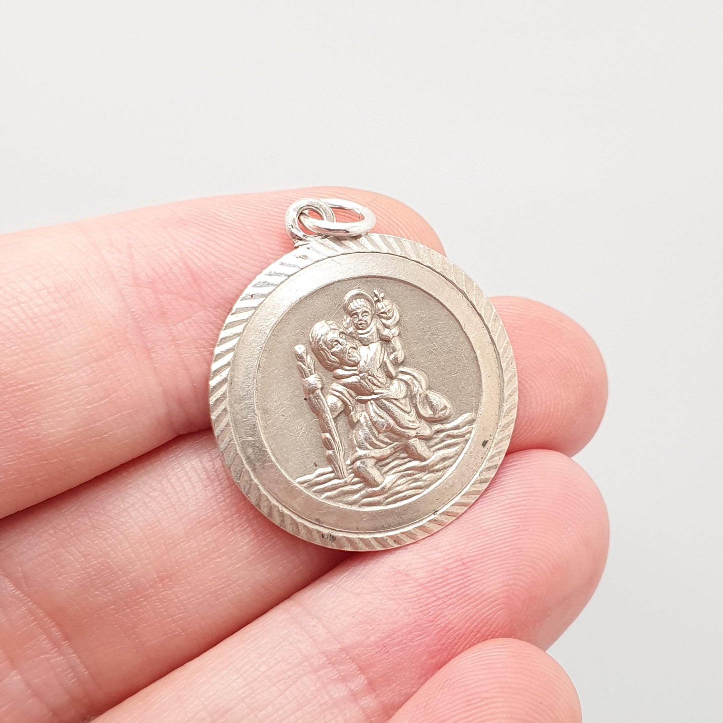 GEORG JENSEN Vintage Sterling Silver St Christopher Pendant Necklace Large Big 1970s Hallmark Saint Travel Jewellery Jewelry Men Women