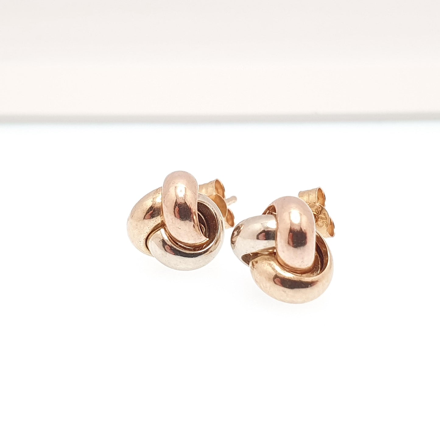 Vintage 9k 9ct Gold Knot Earrings Stud Tri Colour Color Solid 375 Retro Twisted Woven Rose Yellow White Gift Womens Jewelry Jewellery