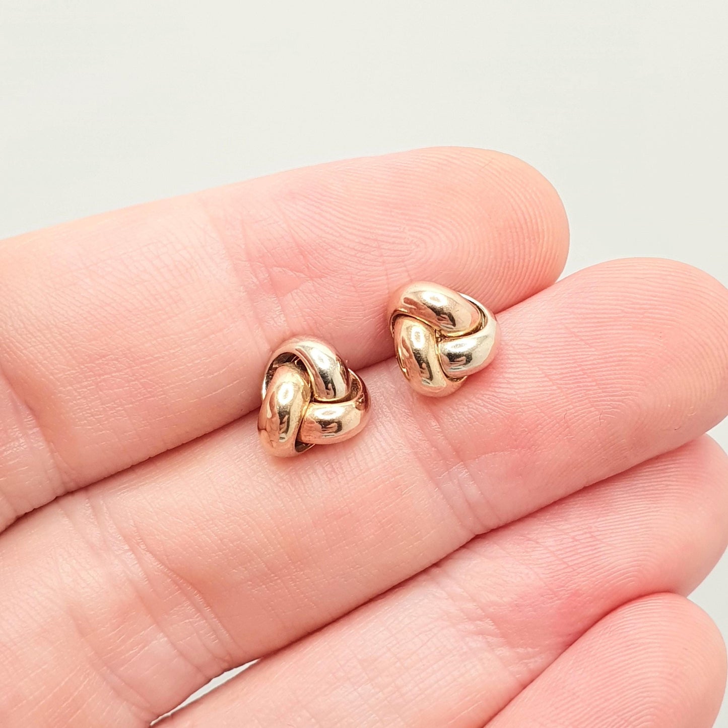 Vintage 9k 9ct Gold Knot Earrings Stud Tri Colour Color Solid 375 Retro Twisted Woven Rose Yellow White Gift Womens Jewelry Jewellery