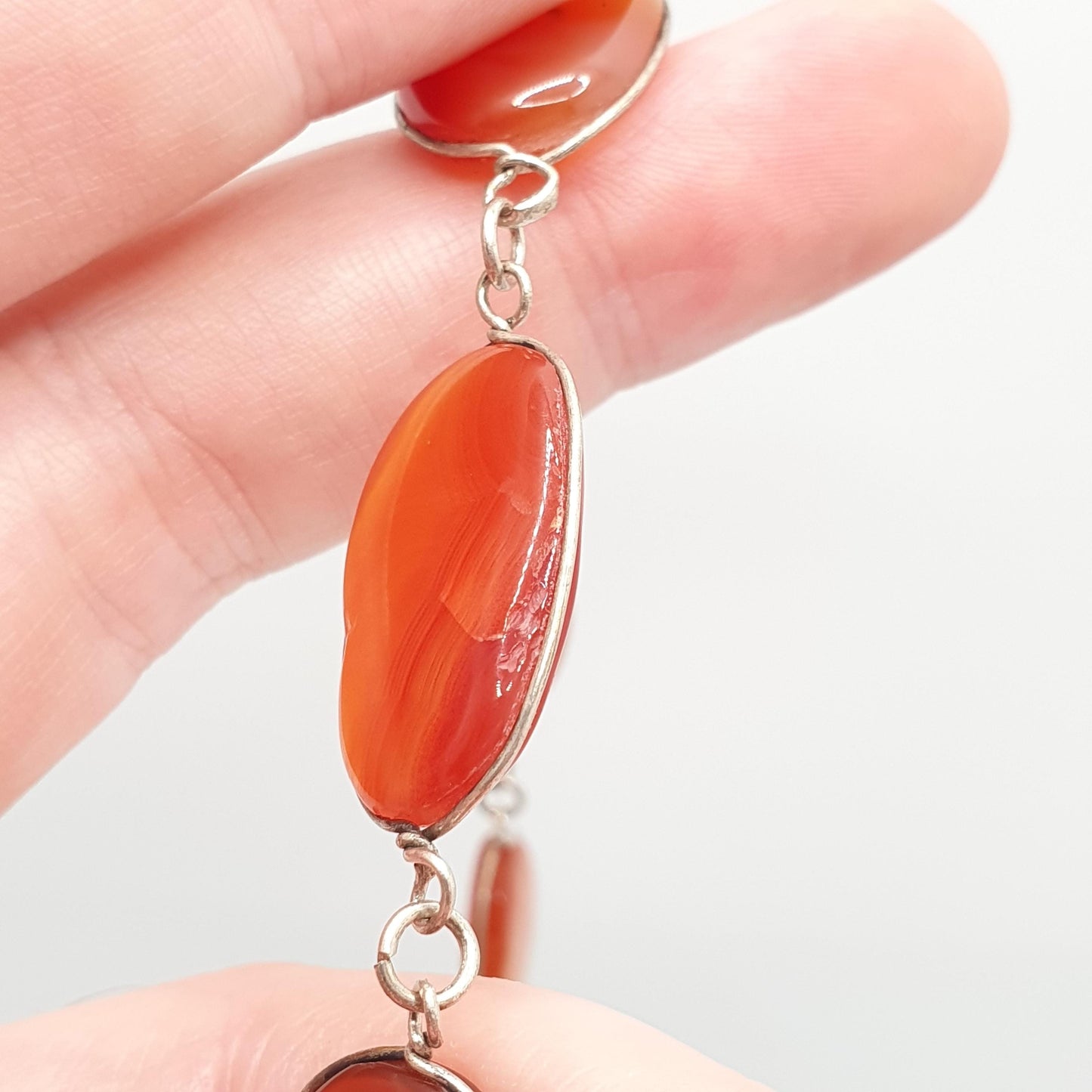 Antique Arts & Craft Carnelian Agate Necklace Y Pendant Lavalier Lavaliere Orange Quartz Lariat Silver Gemstone Women Gift Jewelry Jewellery