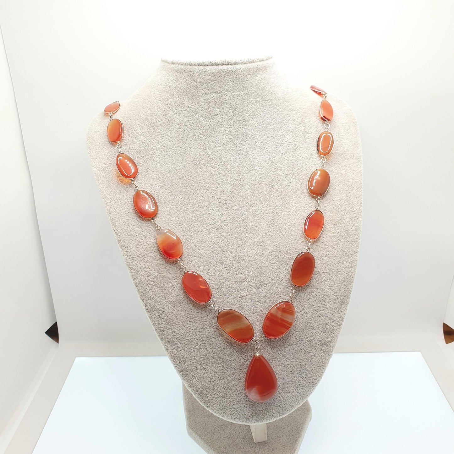 Antique Arts & Craft Carnelian Agate Necklace Y Pendant Lavalier Lavaliere Orange Quartz Lariat Silver Gemstone Women Gift Jewelry Jewellery