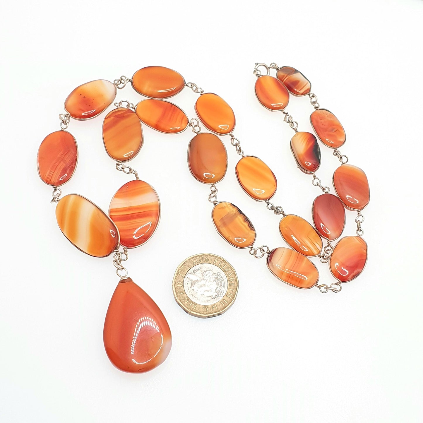 Antique Arts & Craft Carnelian Agate Necklace Y Pendant Lavalier Lavaliere Orange Quartz Lariat Silver Gemstone Women Gift Jewelry Jewellery