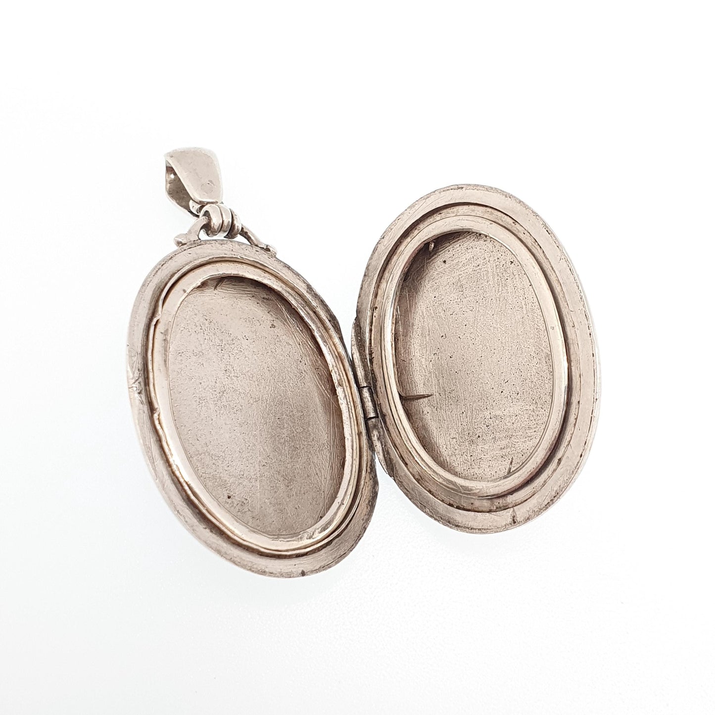 Antique Victorian Solid Silver Locket Monogram Engraved Large Big Oval Pendant Picture Photo 1800s Vintage Womens Jewelry Jewellery