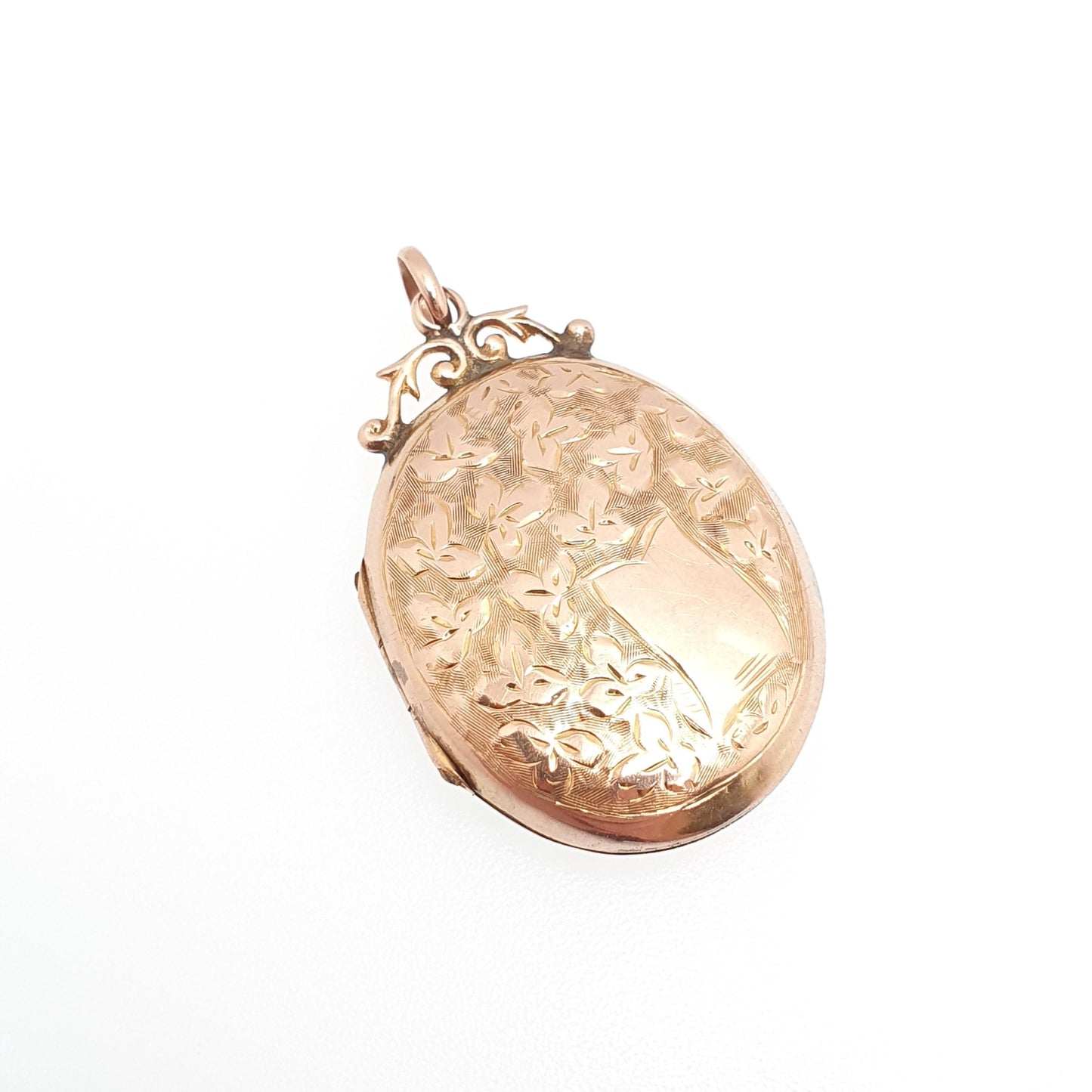 Antique 9ct Rose Gold Locket Large Oval Solid 9k 375 Hand Engraved Big Pendant Love Gift Back & Front Necklace Jewelry Womens Jewellery
