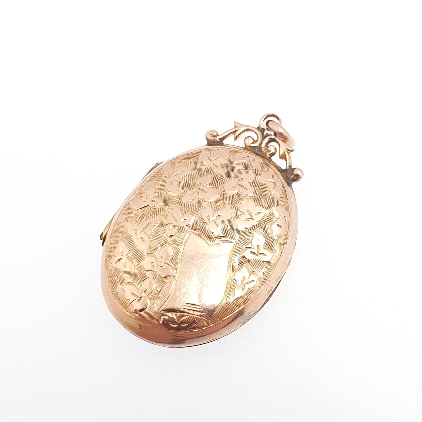 Antique 9ct Rose Gold Locket Large Oval Solid 9k 375 Hand Engraved Big Pendant Love Gift Back & Front Necklace Jewelry Womens Jewellery