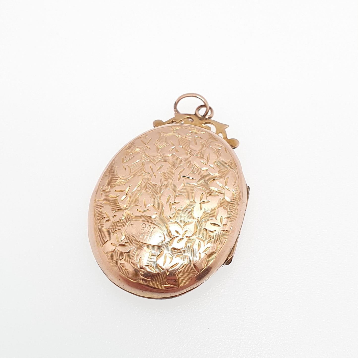 Antique 9ct Rose Gold Locket Large Oval Solid 9k 375 Hand Engraved Big Pendant Love Gift Back & Front Necklace Jewelry Womens Jewellery