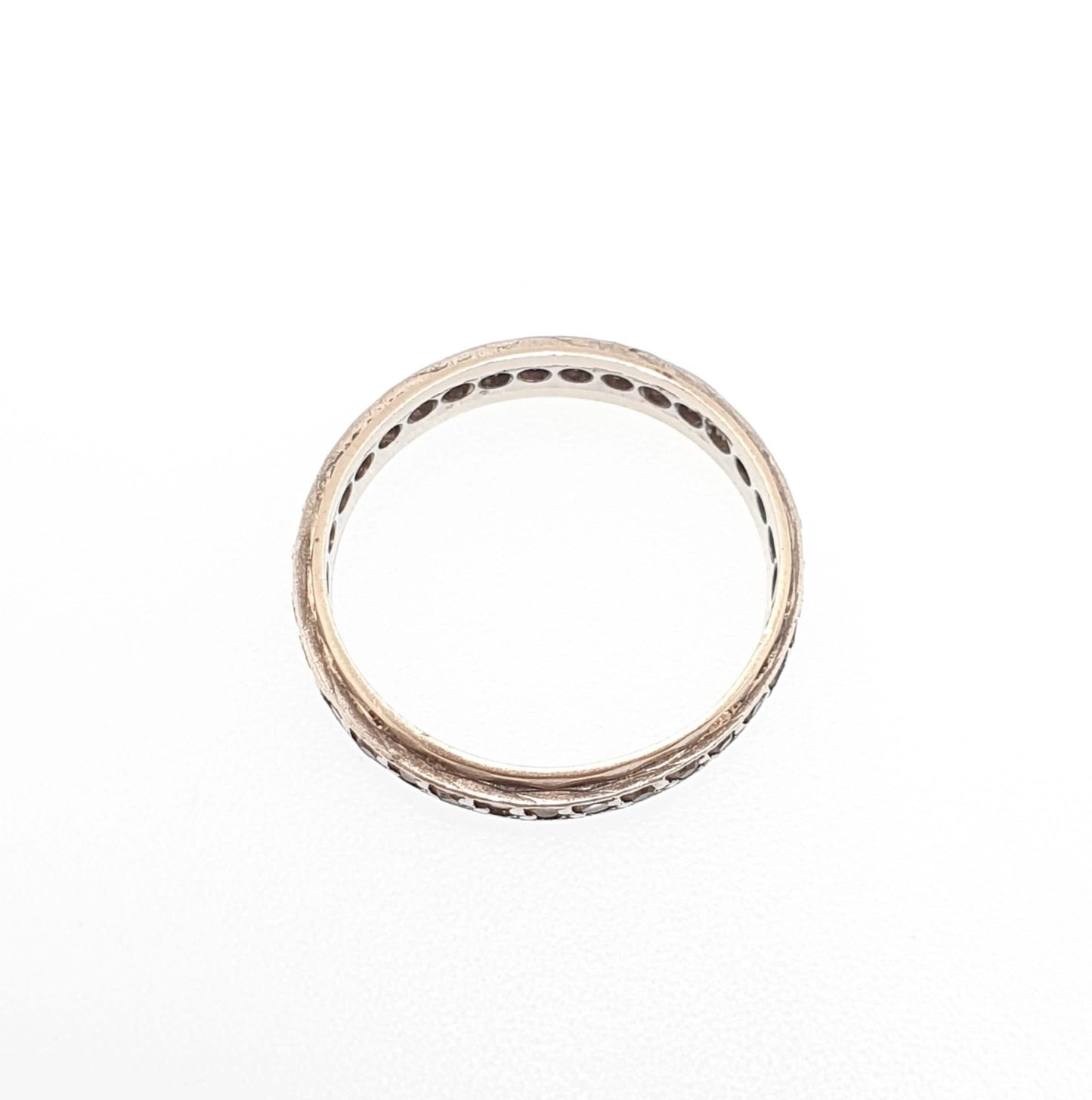 Old Vintage 9ct 9k Gold Sterling Silver Eternity Ring Diamond White Spinel Band Art Deco Sparkly Full 1950s Womens Jewelry Jewellery