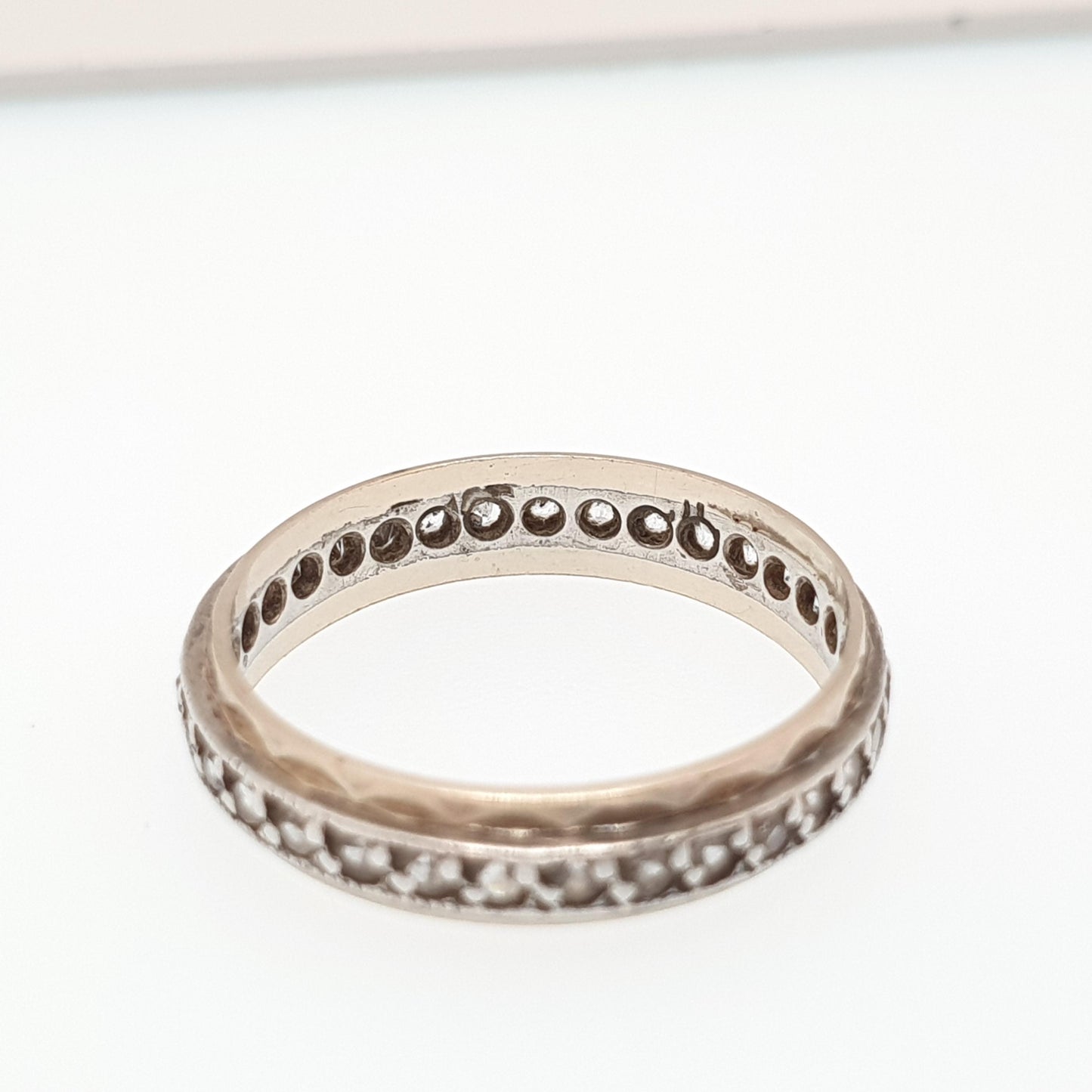 Old Vintage 9ct 9k Gold Sterling Silver Eternity Ring Diamond White Spinel Band Art Deco Sparkly Full 1950s Womens Jewelry Jewellery