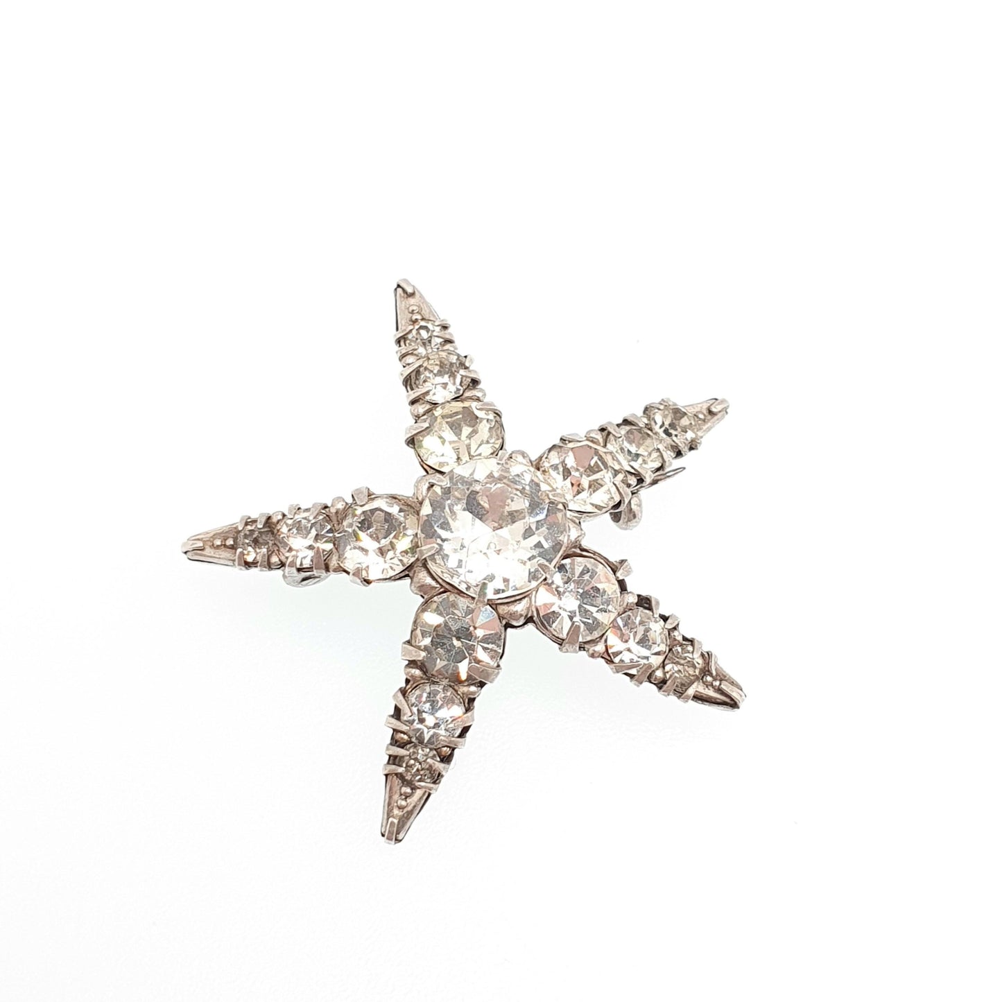 Antique Sterling Silver Diamond Paste Star Brooch Sparkly Shooting Stars 5 Point Starfish Pastes Gift Celestial Vintage Jewellery Jewelry