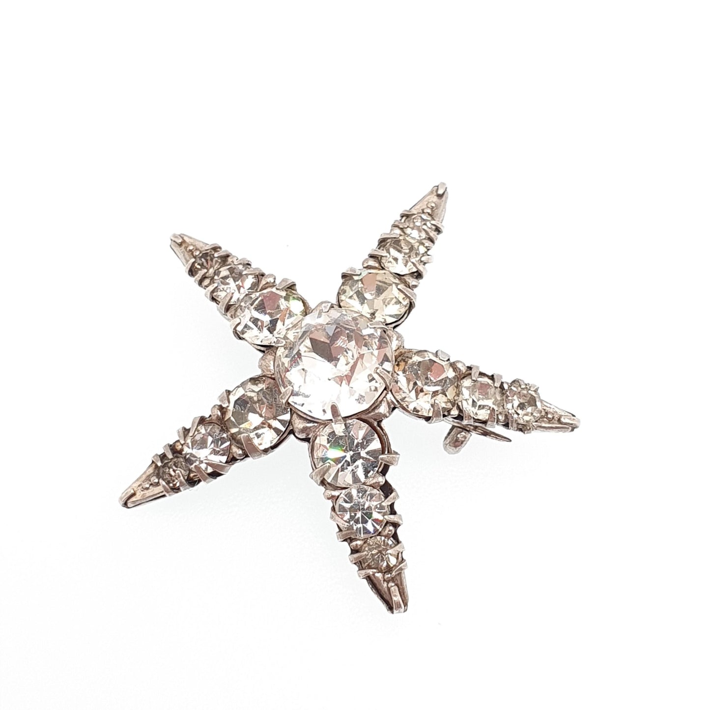 Antique Sterling Silver Diamond Paste Star Brooch Sparkly Shooting Stars 5 Point Starfish Pastes Gift Celestial Vintage Jewellery Jewelry