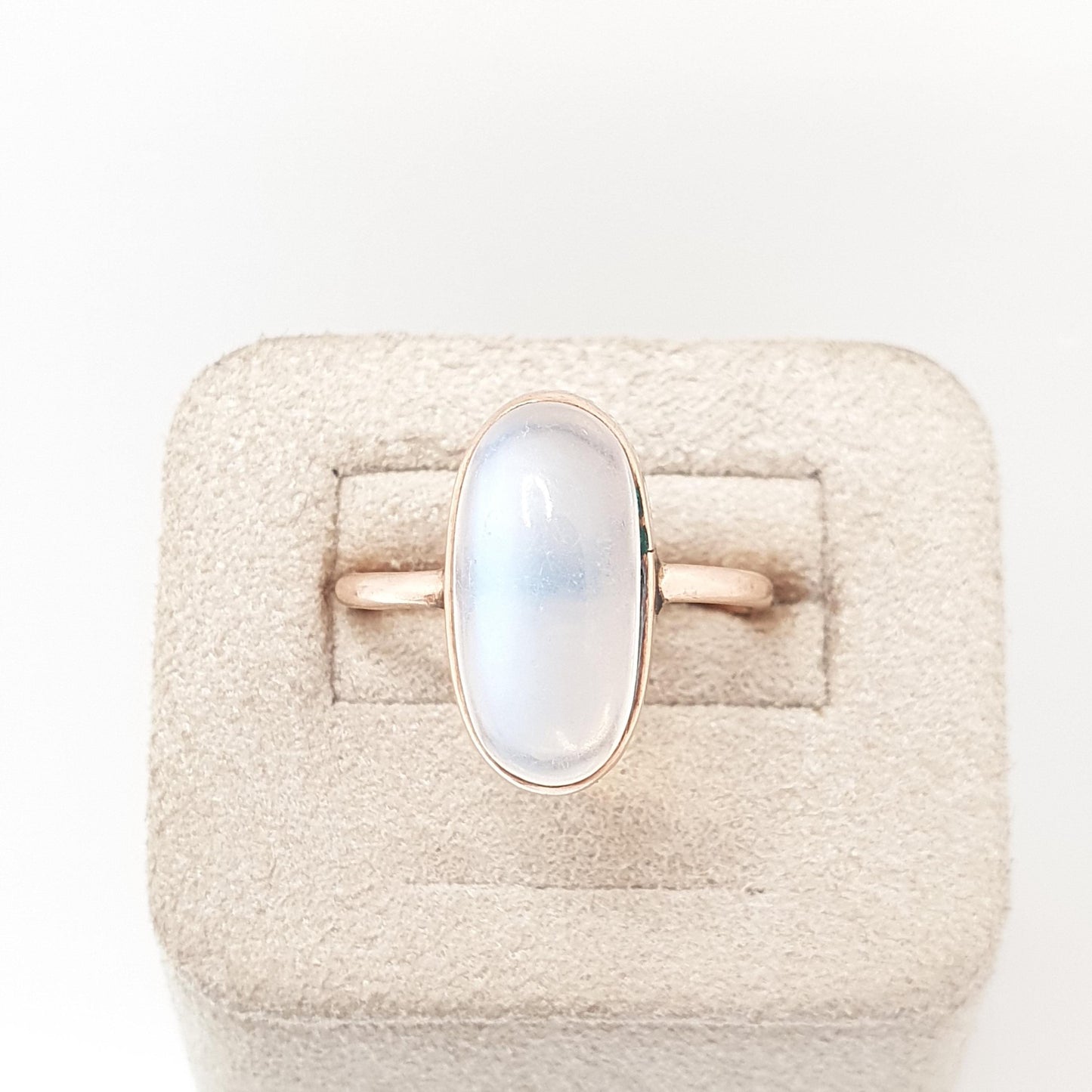Antique 9ct Gold Moonstone Ring Solid 9k 375 Rose Genuine Real Gemstone Edwardian Oval Cabochon 1900s Vintage Blue Jewellery Jewelry