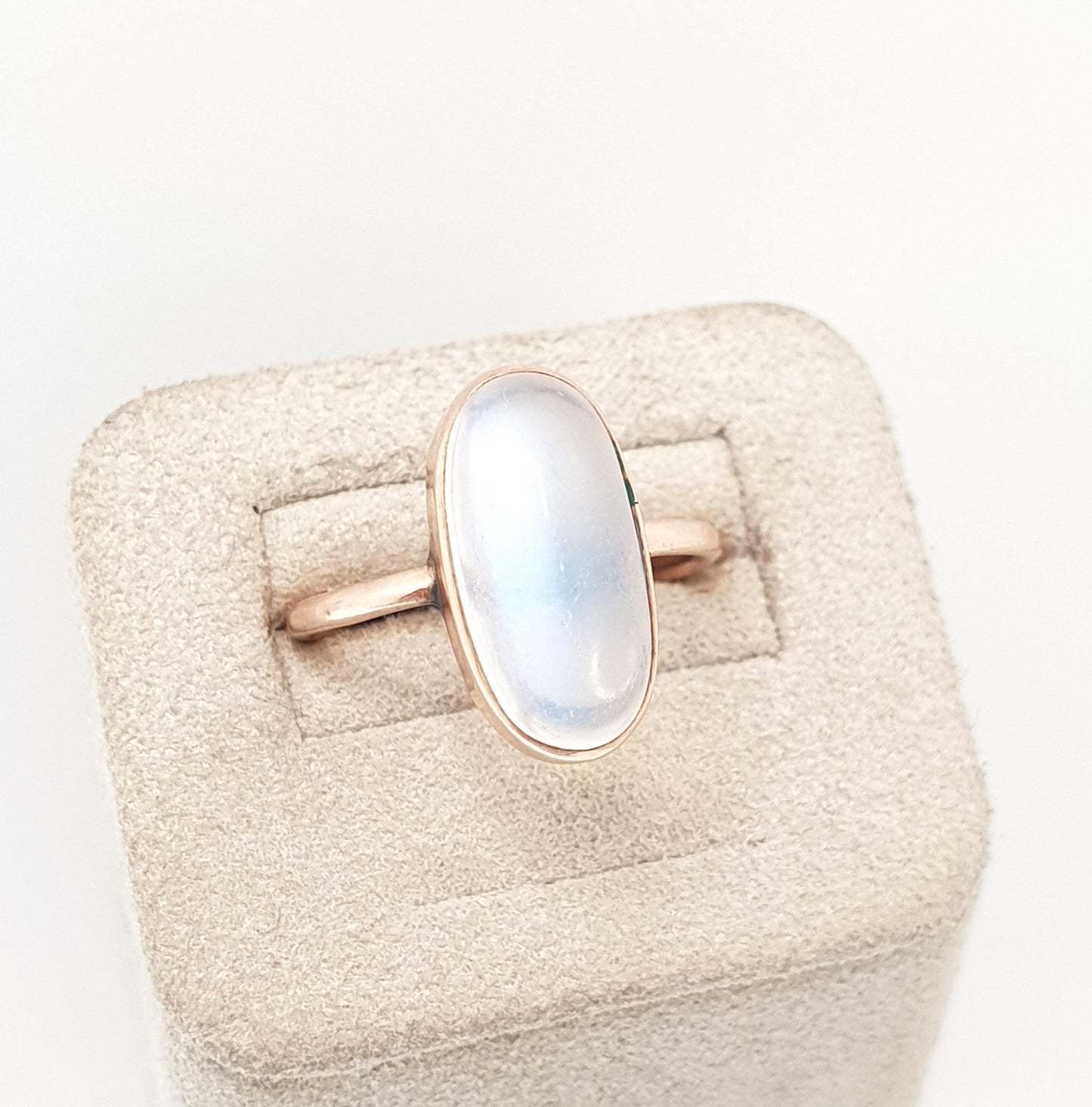 Antique 9ct Gold Moonstone Ring Solid 9k 375 Rose Genuine Real Gemstone Edwardian Oval Cabochon 1900s Vintage Blue Jewellery Jewelry
