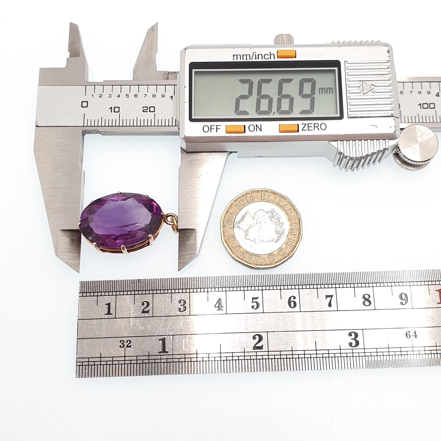Antique 9ct Gold Amethyst Pendant Solid 9k 375 Large Oval Cut Faceted Gemstone Necklace Cute Real Vintage Womens Ladies Jewellery Jewelry
