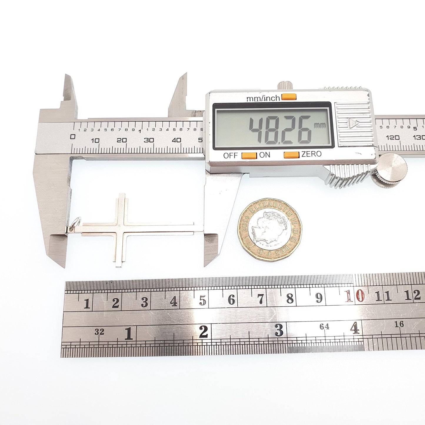 Vintage Sterling Silver Crucifix Necklace Cross Pendant Stepped Big Large Modernist Solid 925 1970s Retro Mens Womens Jewelry Jewellery