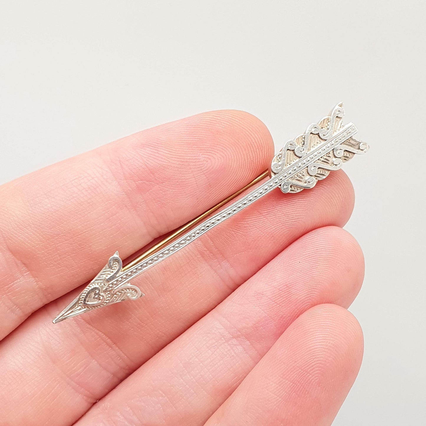 Antique Victorian Solid Silver Arrow Brooch Pin Sagittarius Archer Love Cupid Genuine 1800s Gift Vintage Womens Mens Jewellery Jewelry