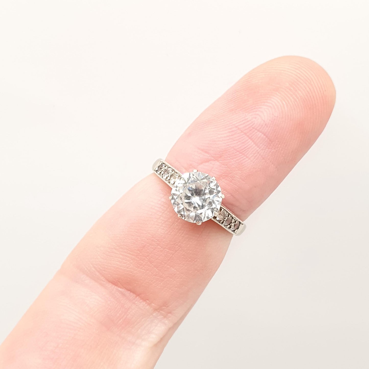 Old Vintage 9ct Gold White Sapphire Ring Large Brilliant Cut 1949 Hallmark Diamond Style Solid 375 9k Gemstone Womens Jewelry Jewellery