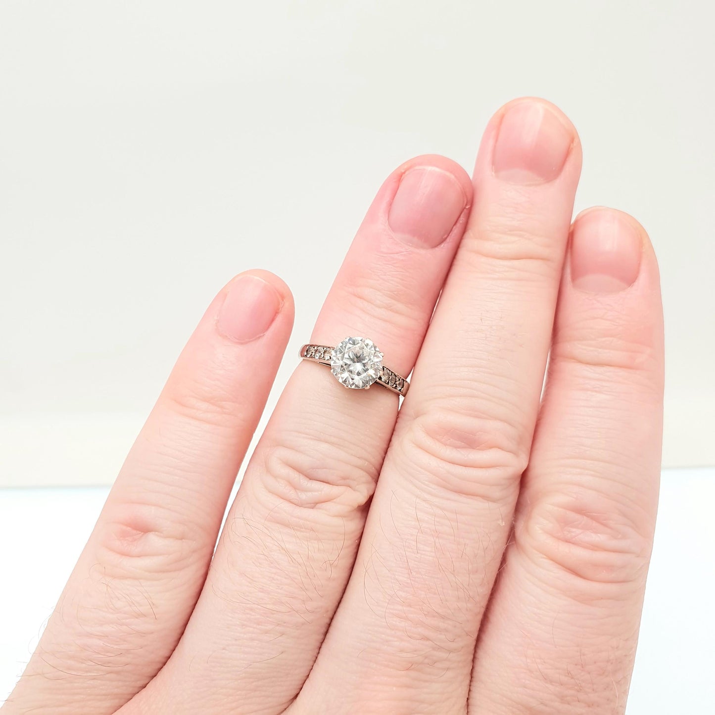 Old Vintage 9ct Gold White Sapphire Ring Large Brilliant Cut 1949 Hallmark Diamond Style Solid 375 9k Gemstone Womens Jewelry Jewellery