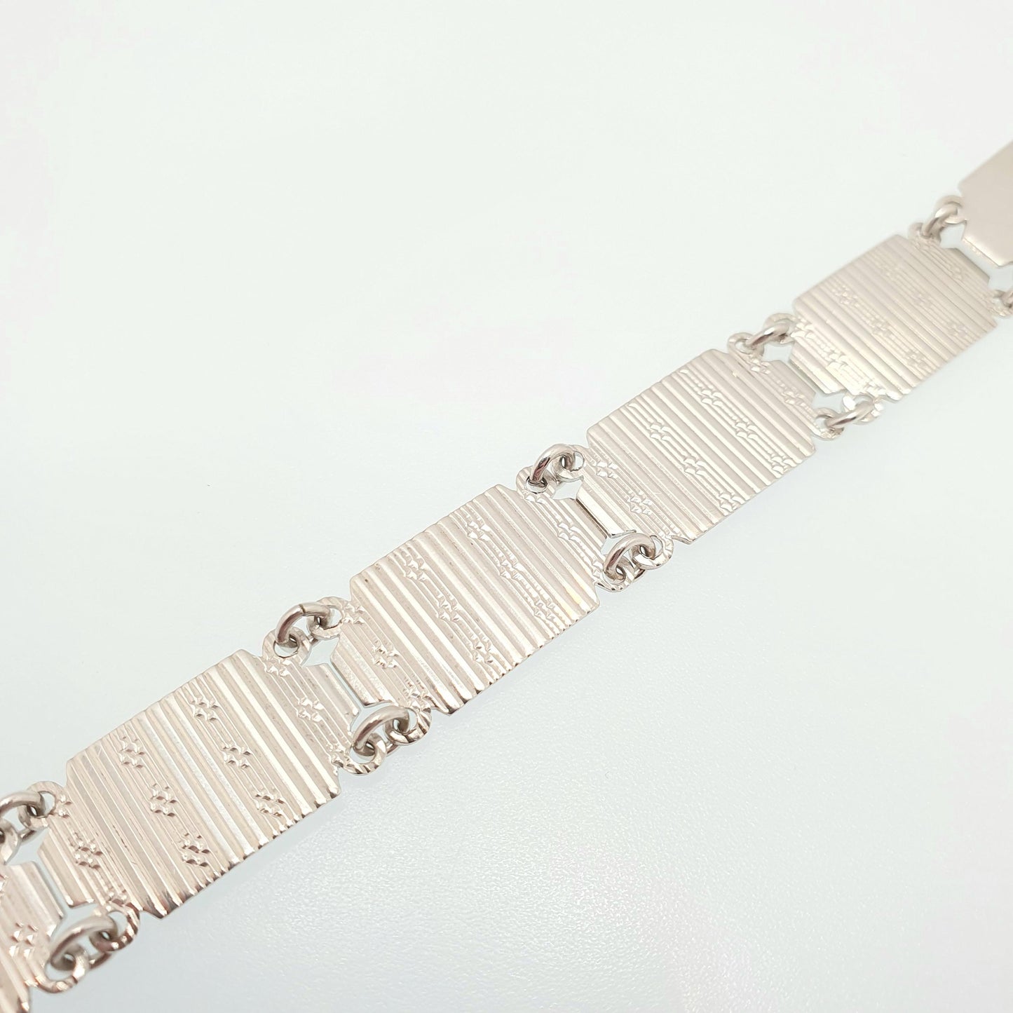 Antique Art Deco Solid Silver Bracelet Machine Engine Turned Pattern Panel Link 1920s Vintage 16.66g Retro Ladies Womens Jewelry Jewellery