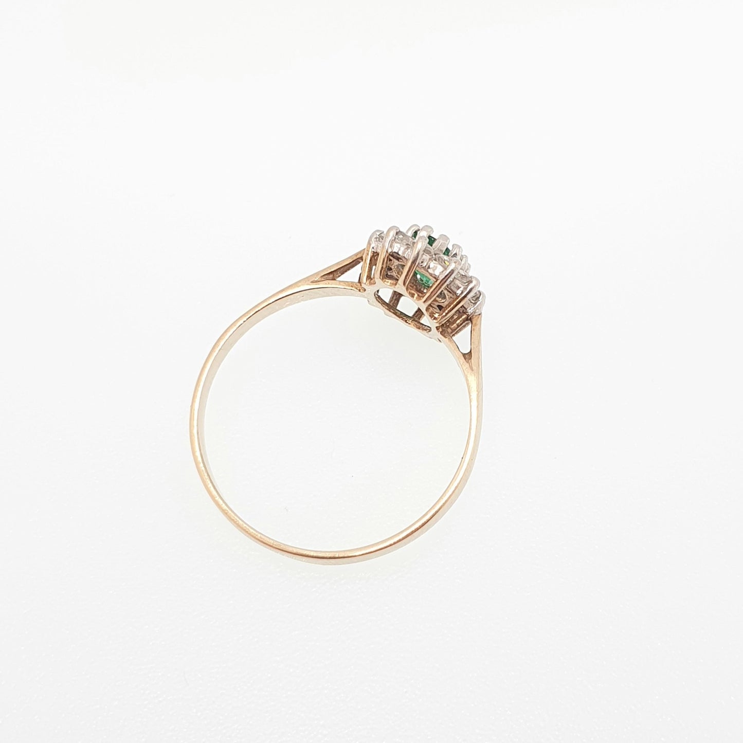 Vintage 9k Gold Emerald Ring Cluster CZ Cubic Zirconia Solid 9ct 375 Hallmarked Estate Fine Jewelry Jewellery Womans Retro Genuine Real