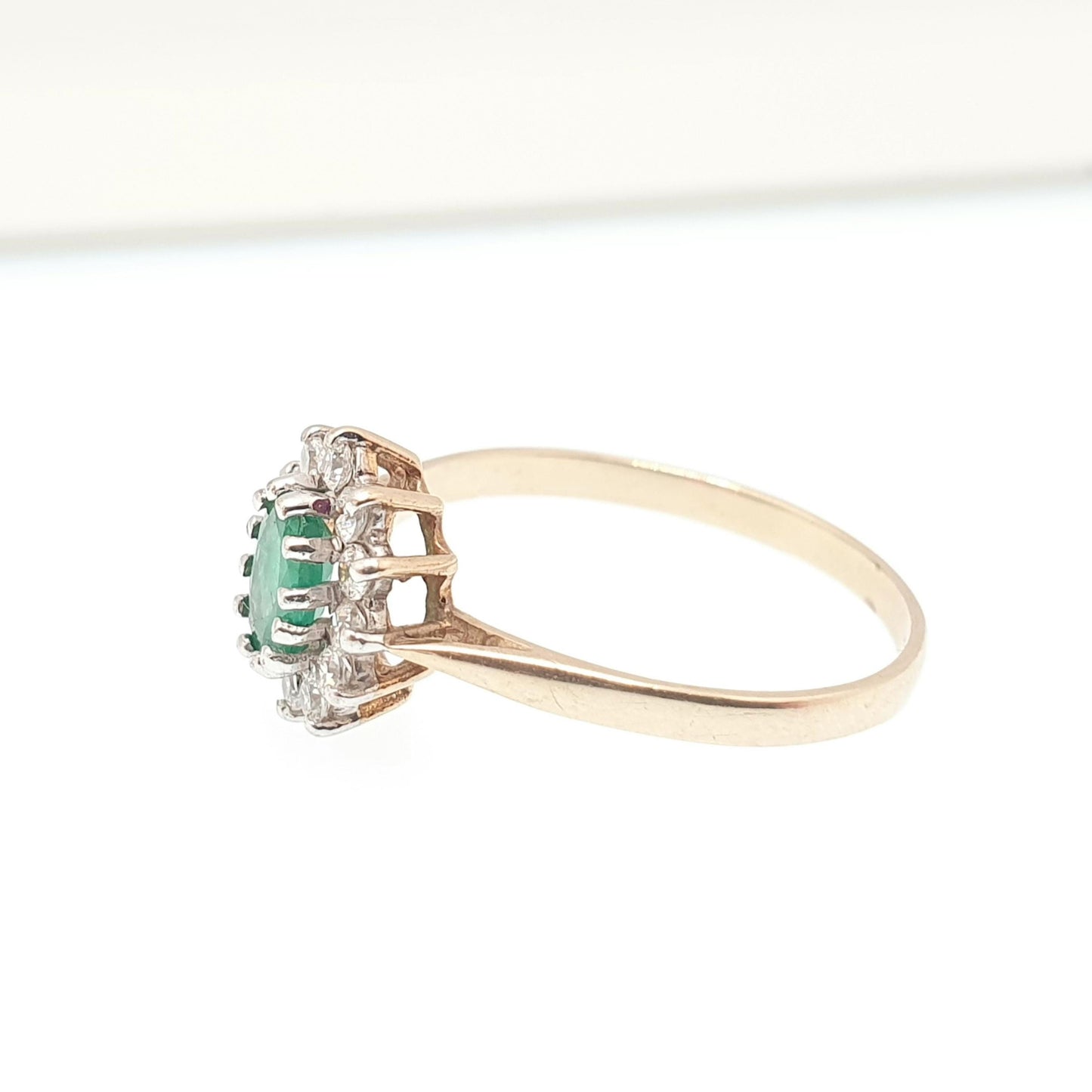 Vintage 9k Gold Emerald Ring Cluster CZ Cubic Zirconia Solid 9ct 375 Hallmarked Estate Fine Jewelry Jewellery Womans Retro Genuine Real