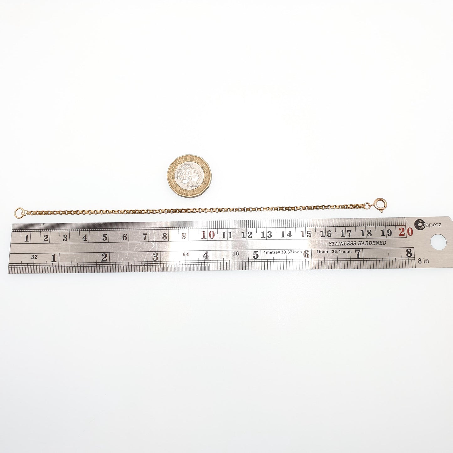 Antique 9k 9ct Gold Bracelet Victorian Belcher Rolo Link Crimped Solid 375 19cm 7.5" 1.58g Yellow Vintage Mens Womens Jewelry Jewellery