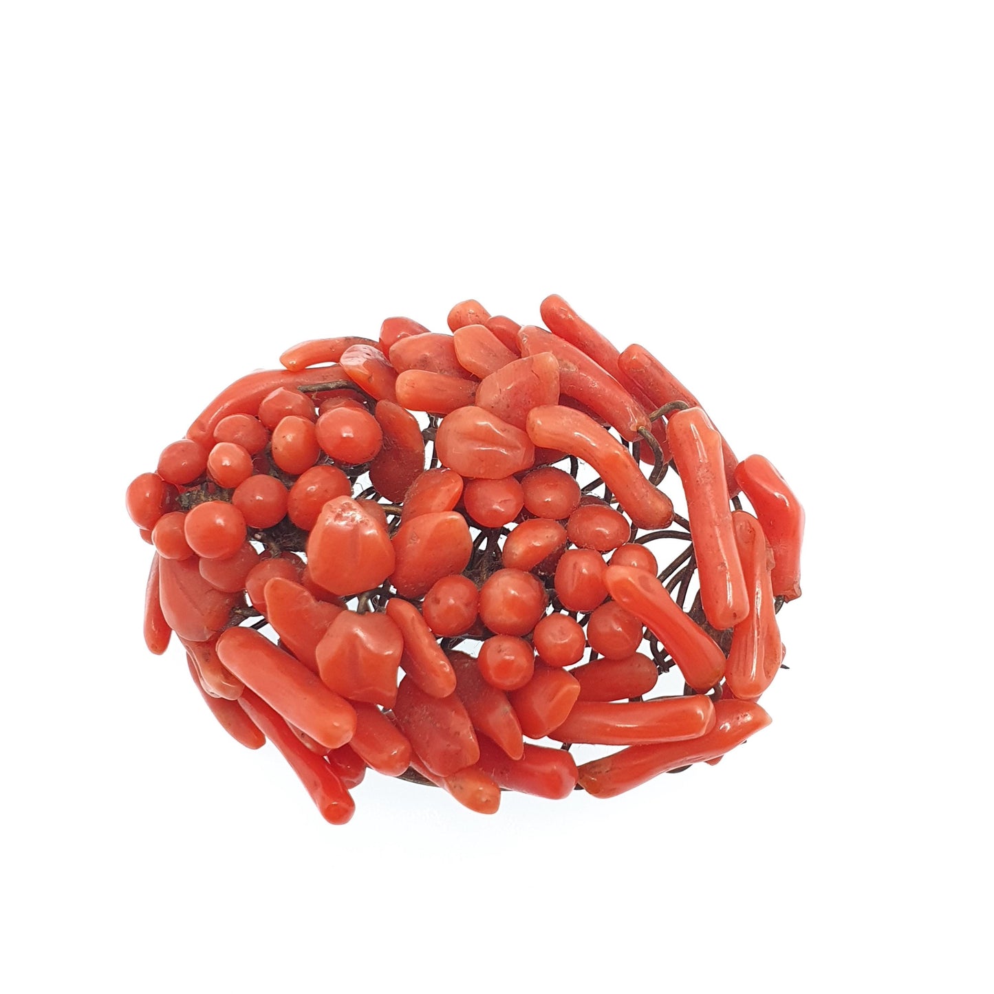 Antique Victorian Coral Brooch Gold Gilt Handmade Large Big Branch Salmon Orange Vintage Large Estate Genuine Fine Womens Jewellery Jewelry