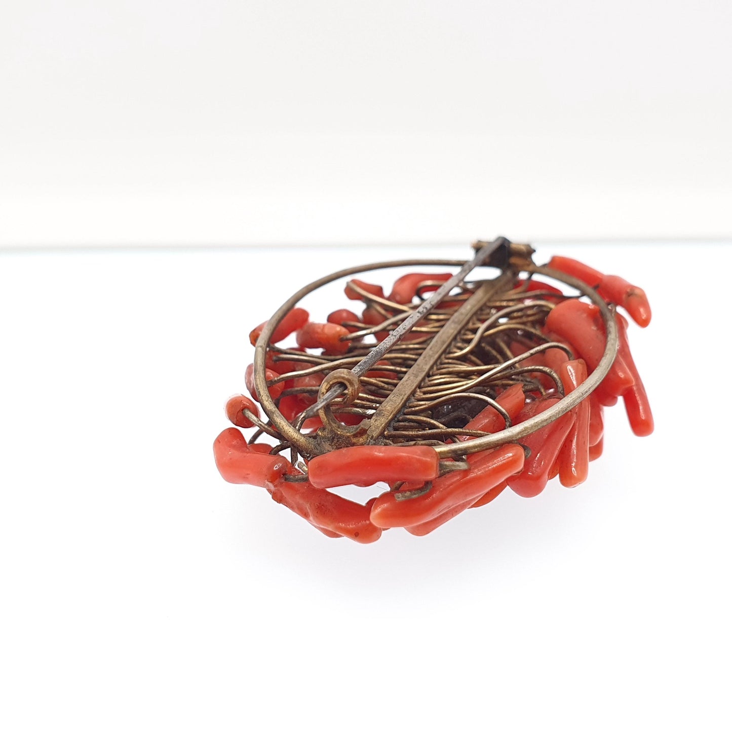 Antique Victorian Coral Brooch Gold Gilt Handmade Large Big Branch Salmon Orange Vintage Large Estate Genuine Fine Womens Jewellery Jewelry