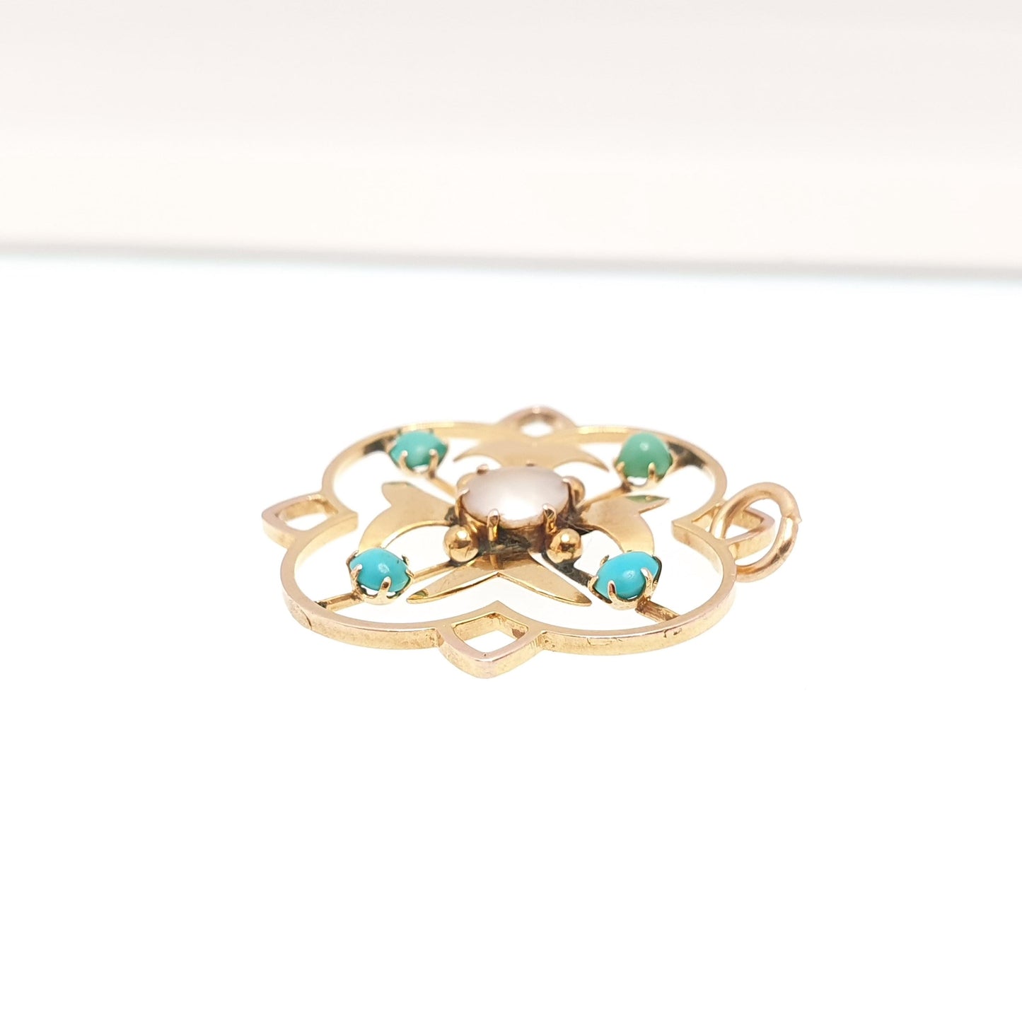 Antique Turquoise 9ct 9k Gold Pendant Necklace Openwork Victorian Lavaliere Gemstone Solid 375 Maltese Cross Vintage Jewellery Jewelry