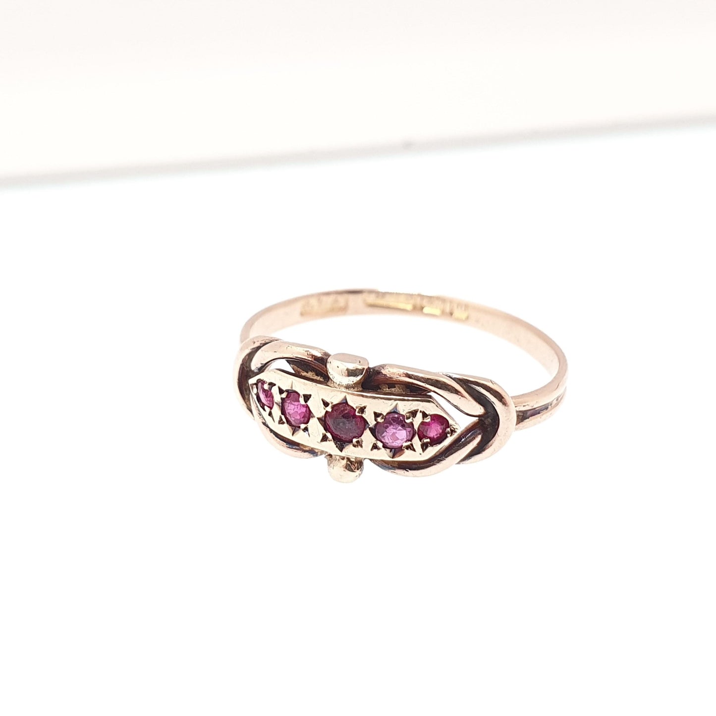 Antique Victorian 9ct Gold Ruby Ring 1896 Hallmark Solid 375 5 Stone Genuine Rubies 1800s Knot Shape 9k Womens Vintage Jewelry Jewellery