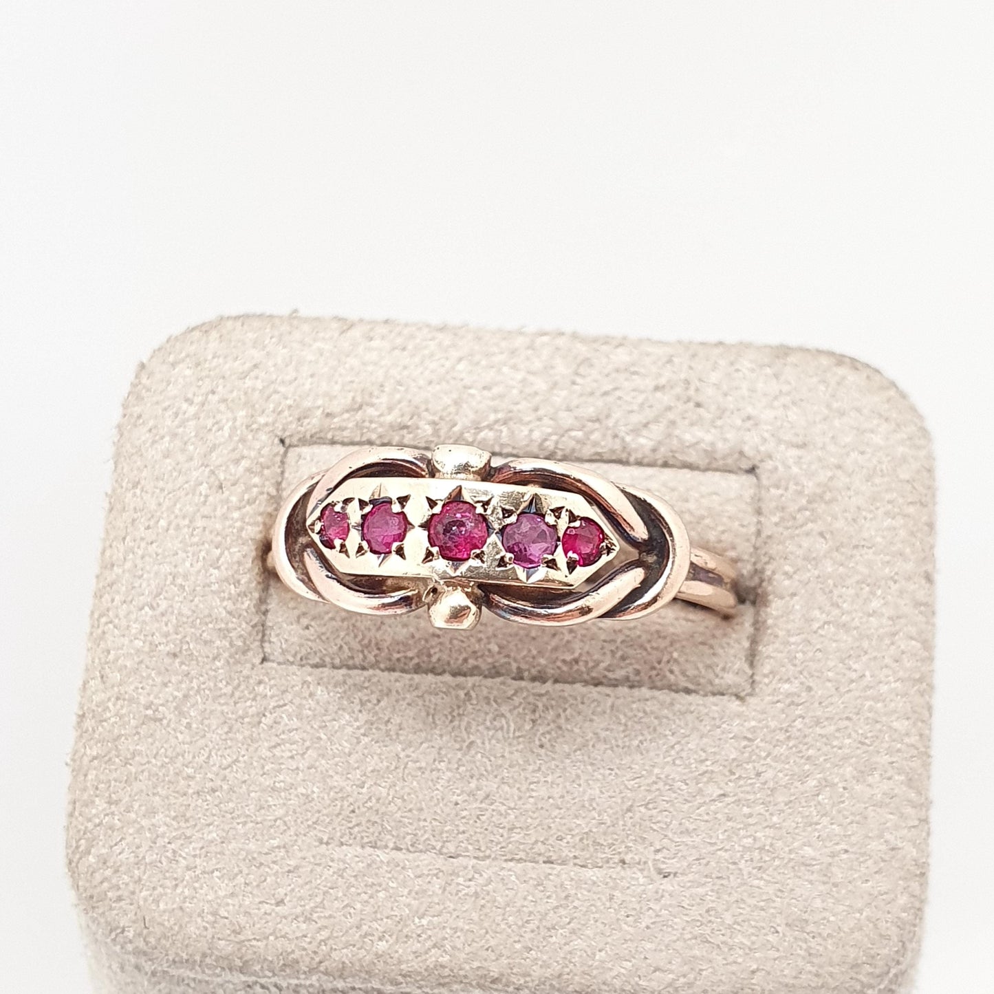 Antique Victorian 9ct Gold Ruby Ring 1896 Hallmark Solid 375 5 Stone Genuine Rubies 1800s Knot Shape 9k Womens Vintage Jewelry Jewellery