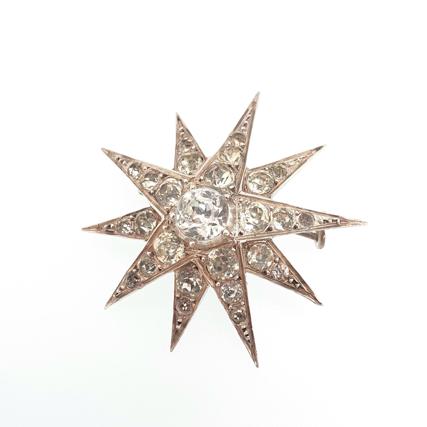 Antique Victorian Star Solid Silver Brooch Diamond Paste Old Cut Large Big Foiled Sparkly Starry Celestial Womens Jewelry Jewellery Vintage