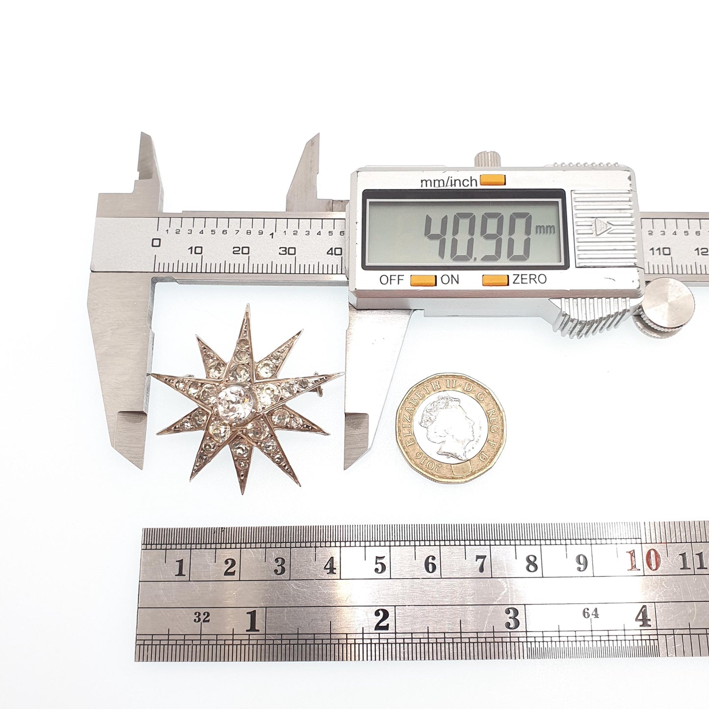 Antique Victorian Star Solid Silver Brooch Diamond Paste Old Cut Large Big Foiled Sparkly Starry Celestial Womens Jewelry Jewellery Vintage