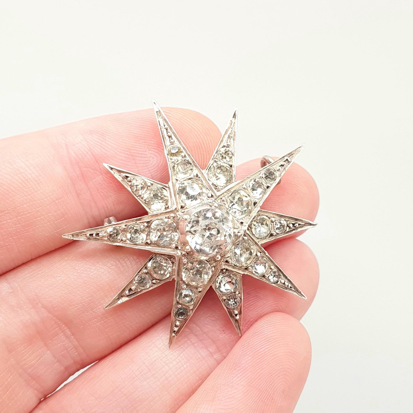 Antique Victorian Star Solid Silver Brooch Diamond Paste Old Cut Large Big Foiled Sparkly Starry Celestial Womens Jewelry Jewellery Vintage