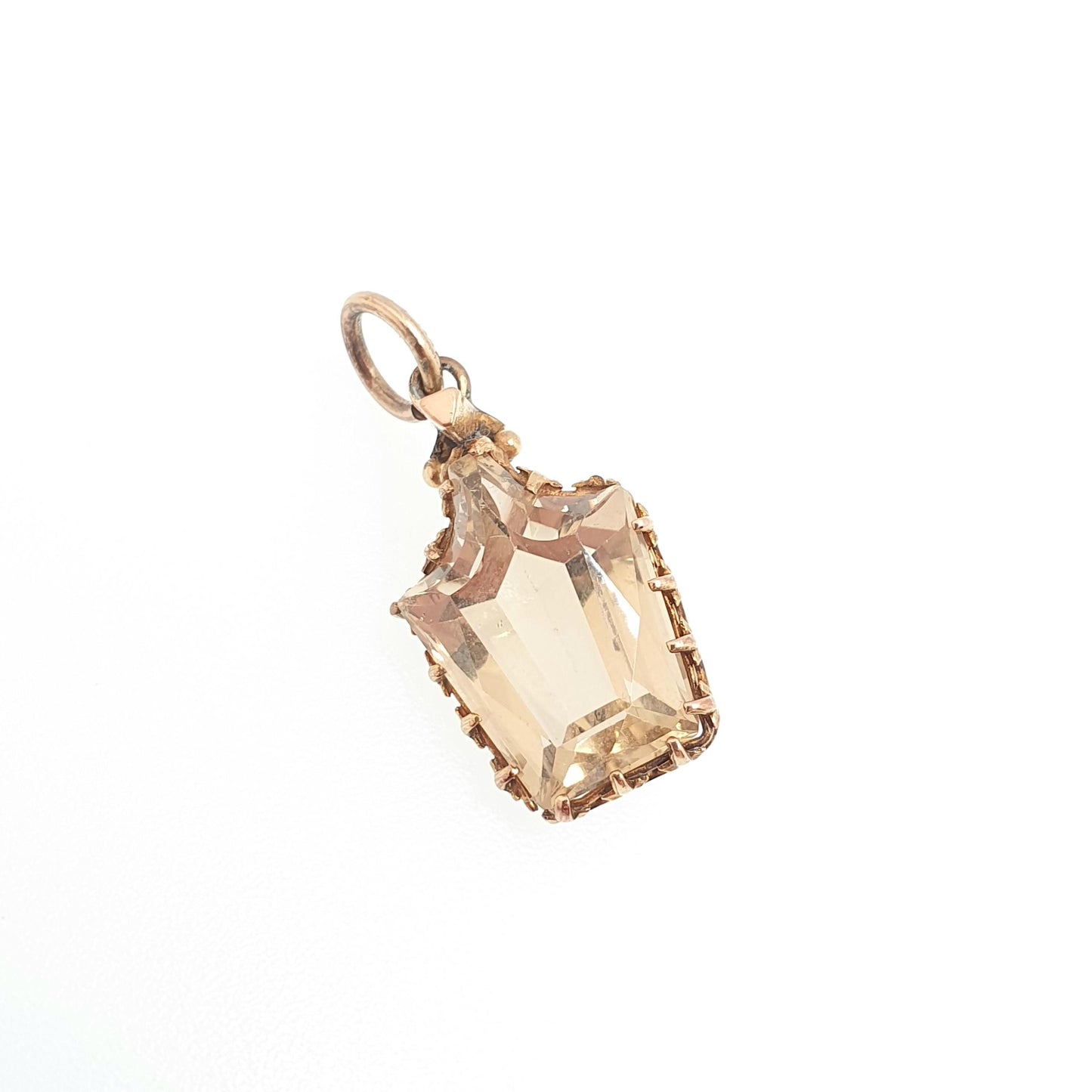 Antique Victorian 9ct 9k Gold Citrine Pendant Necklace Pointed Rectangular Cut Solid 375 Mid 1800s Vintage Rare Small Fine Jewelry Jewellery