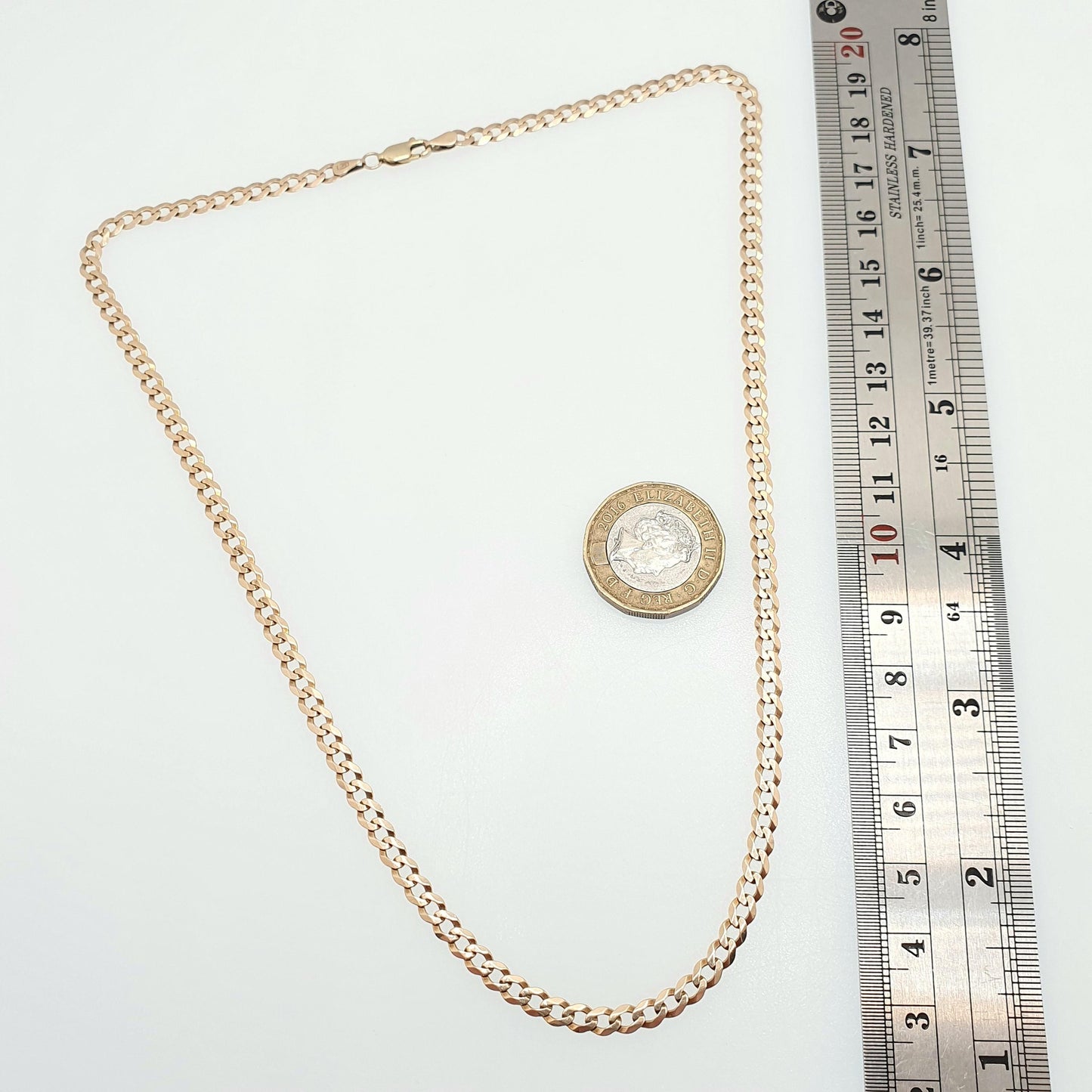 Vintage 9k 9ct Rose Gold Chain Necklace Flat Curb Link 46cm 18.1" 7.52g Links Solid 9 Carat Rose Red Retro Mens Womens Jewelry Jewellery