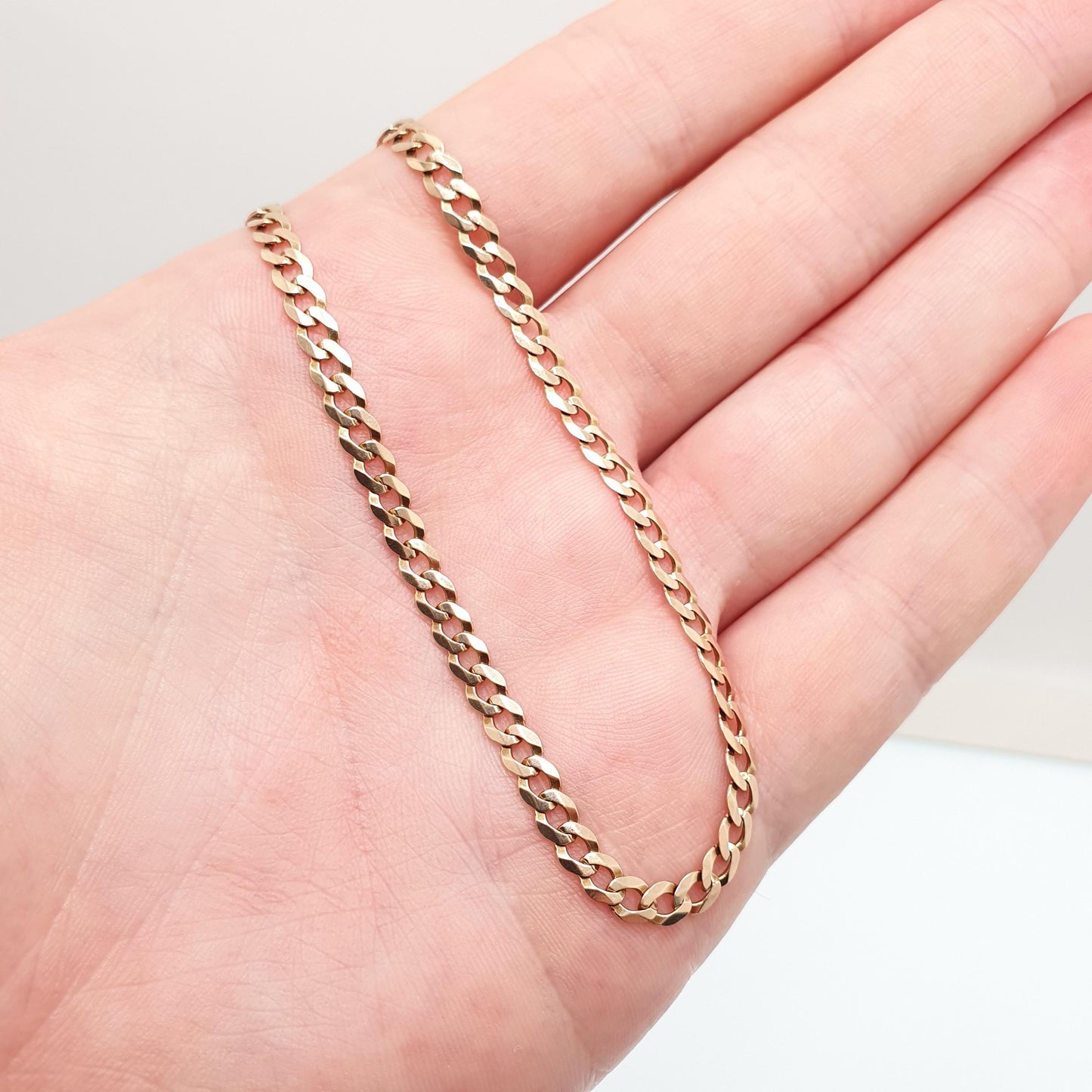 Vintage 9k 9ct Rose Gold Chain Necklace Flat Curb Link 46cm 18.1" 7.52g Links Solid 9 Carat Rose Red Retro Mens Womens Jewelry Jewellery