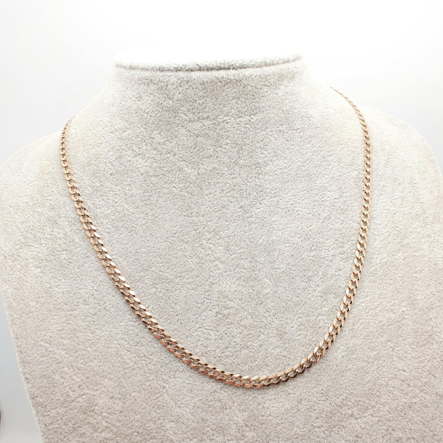 Vintage 9k 9ct Rose Gold Chain Necklace Flat Curb Link 46cm 18.1" 7.52g Links Solid 9 Carat Rose Red Retro Mens Womens Jewelry Jewellery
