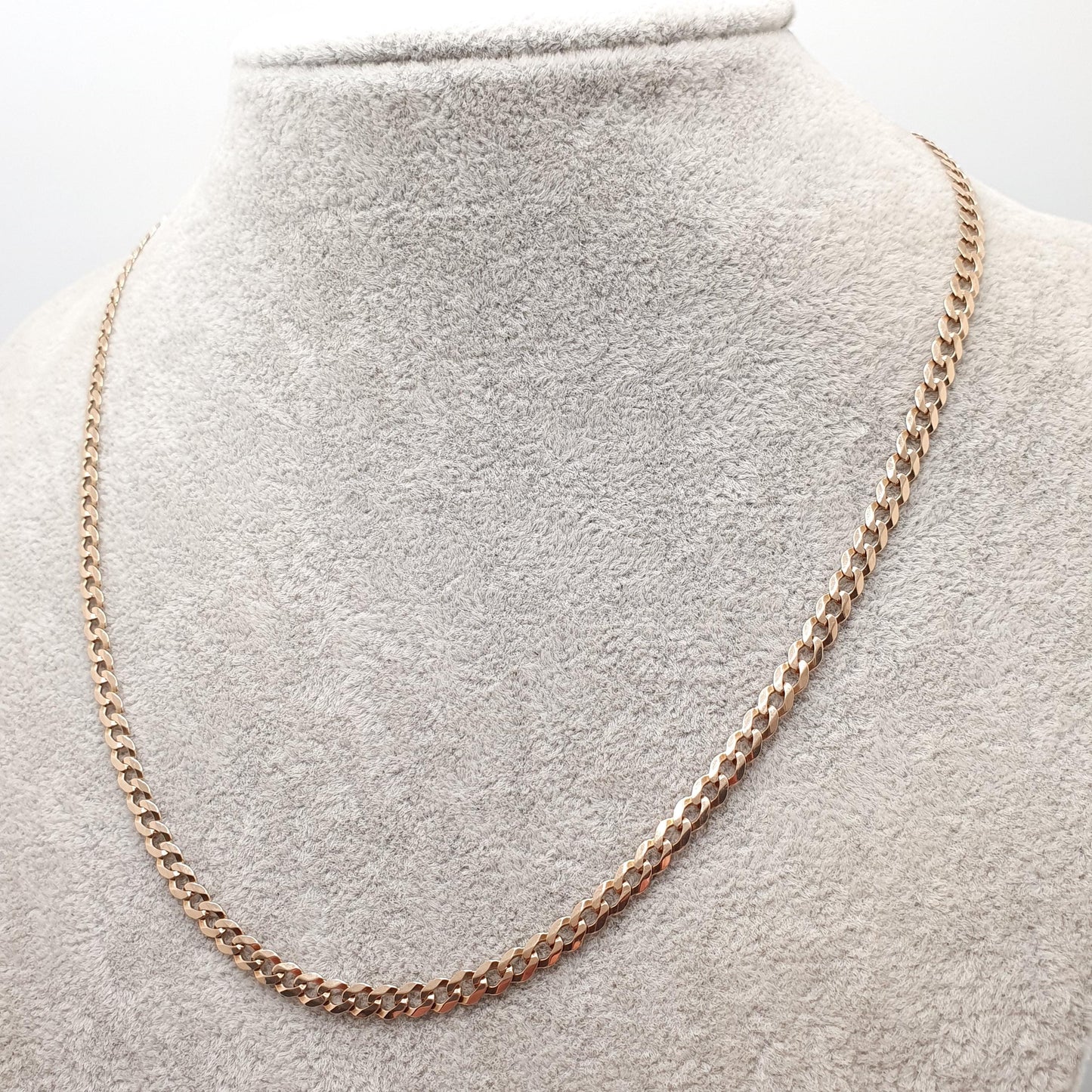 Vintage 9k 9ct Rose Gold Chain Necklace Flat Curb Link 46cm 18.1" 7.52g Links Solid 9 Carat Rose Red Retro Mens Womens Jewelry Jewellery