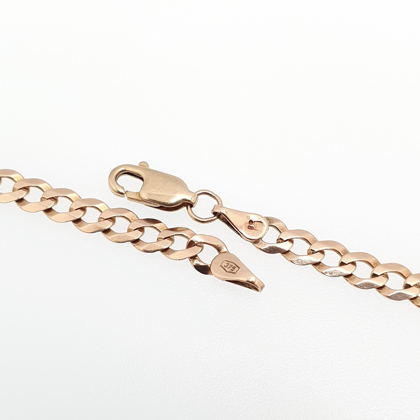 Vintage 9k 9ct Rose Gold Chain Necklace Flat Curb Link 46cm 18.1" 7.52g Links Solid 9 Carat Rose Red Retro Mens Womens Jewelry Jewellery