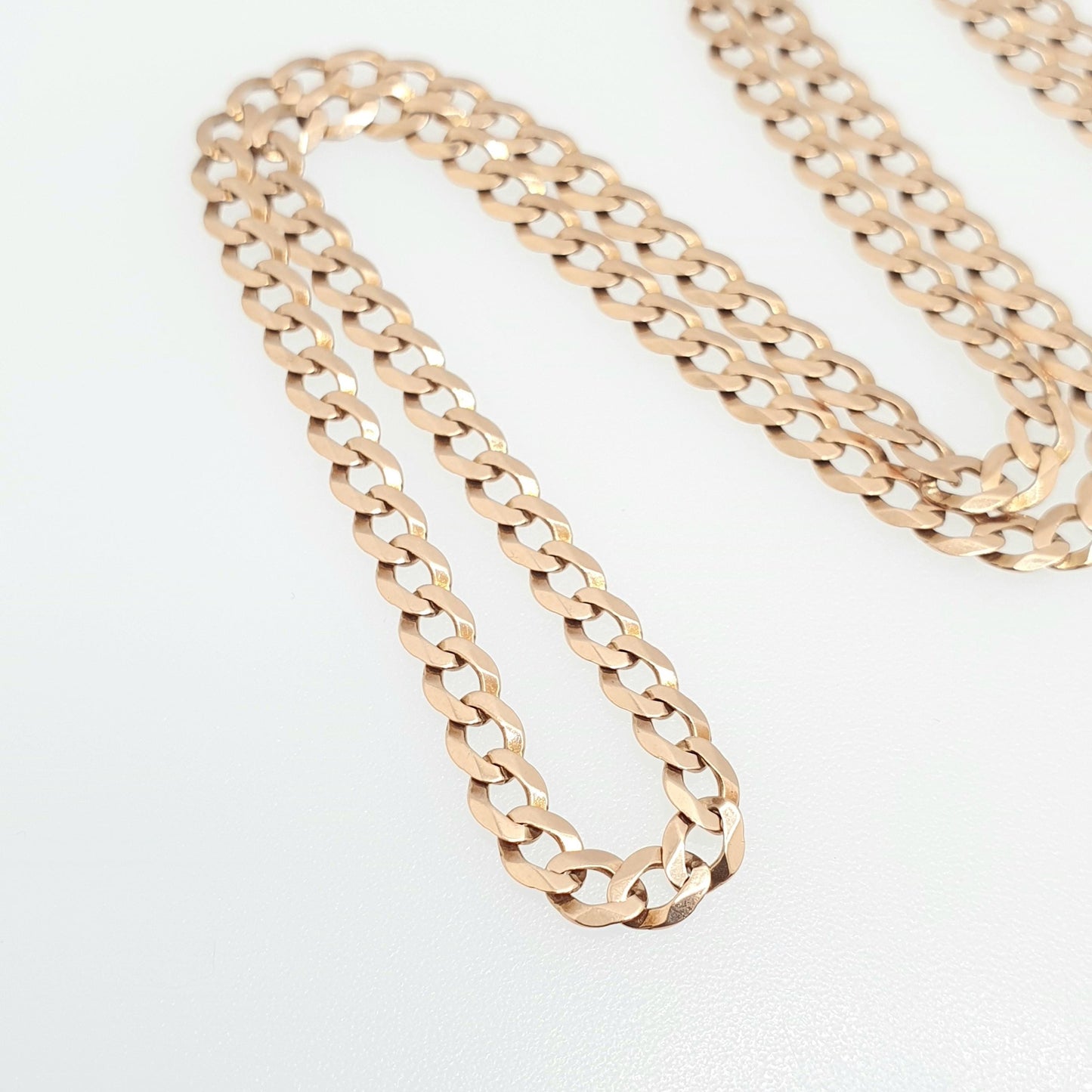 Vintage 9k 9ct Rose Gold Chain Necklace Flat Curb Link 46cm 18.1" 7.52g Links Solid 9 Carat Rose Red Retro Mens Womens Jewelry Jewellery