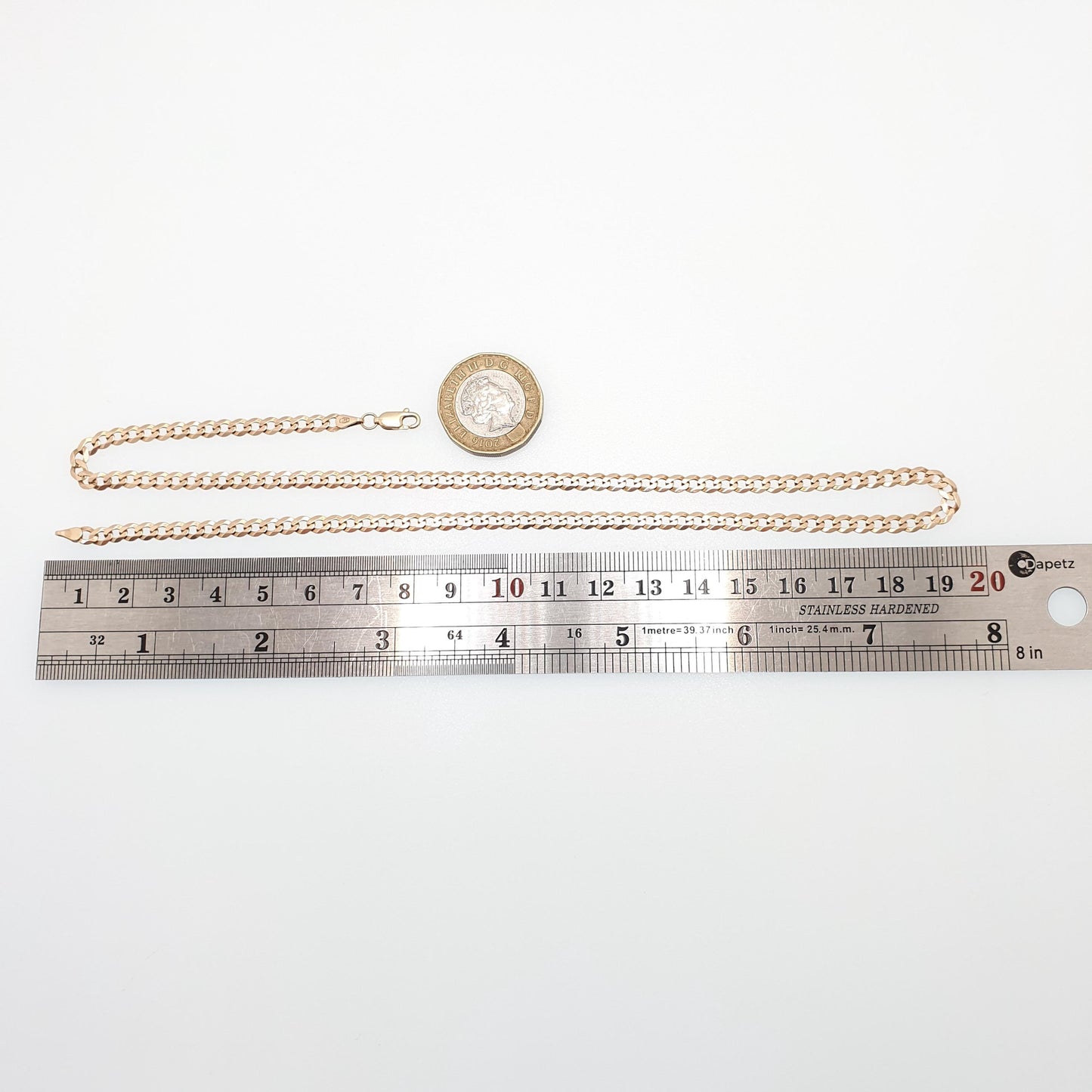 Vintage 9k 9ct Rose Gold Chain Necklace Flat Curb Link 46cm 18.1" 7.52g Links Solid 9 Carat Rose Red Retro Mens Womens Jewelry Jewellery