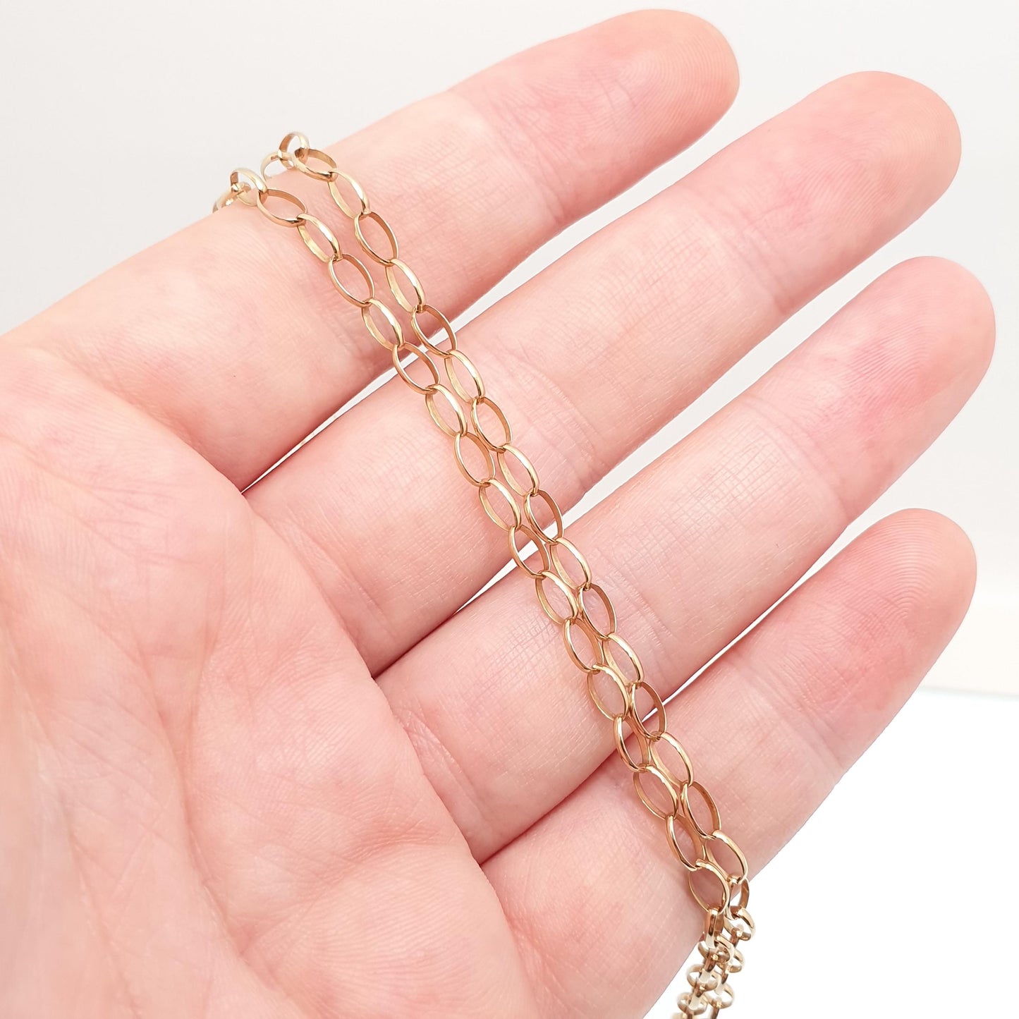 Vintage 9k 9ct Gold Belcher Link Chain Necklace Oval Cable Large Links Long 45cm 17.7" 3.14g Solid 375 Yellow Retro Womens Mens Hallmarked